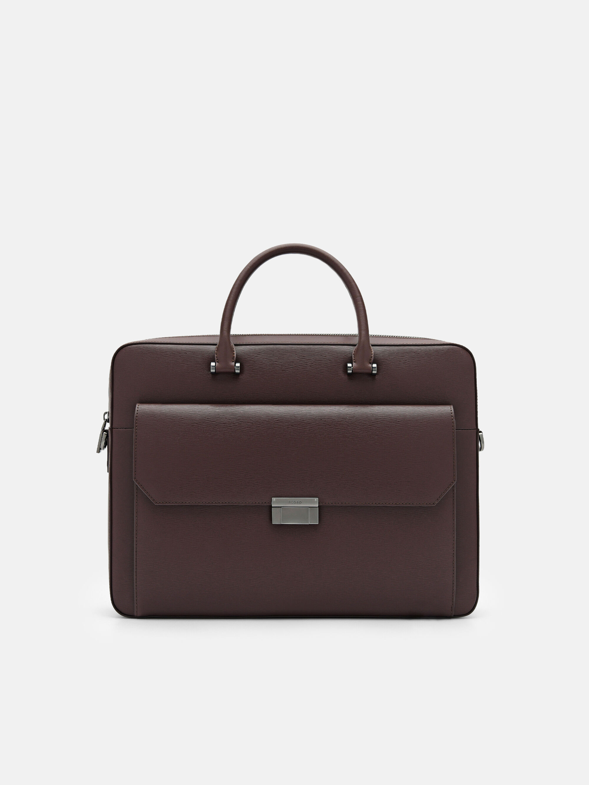 Henry Textured Leather Briefcase, Dark Brown