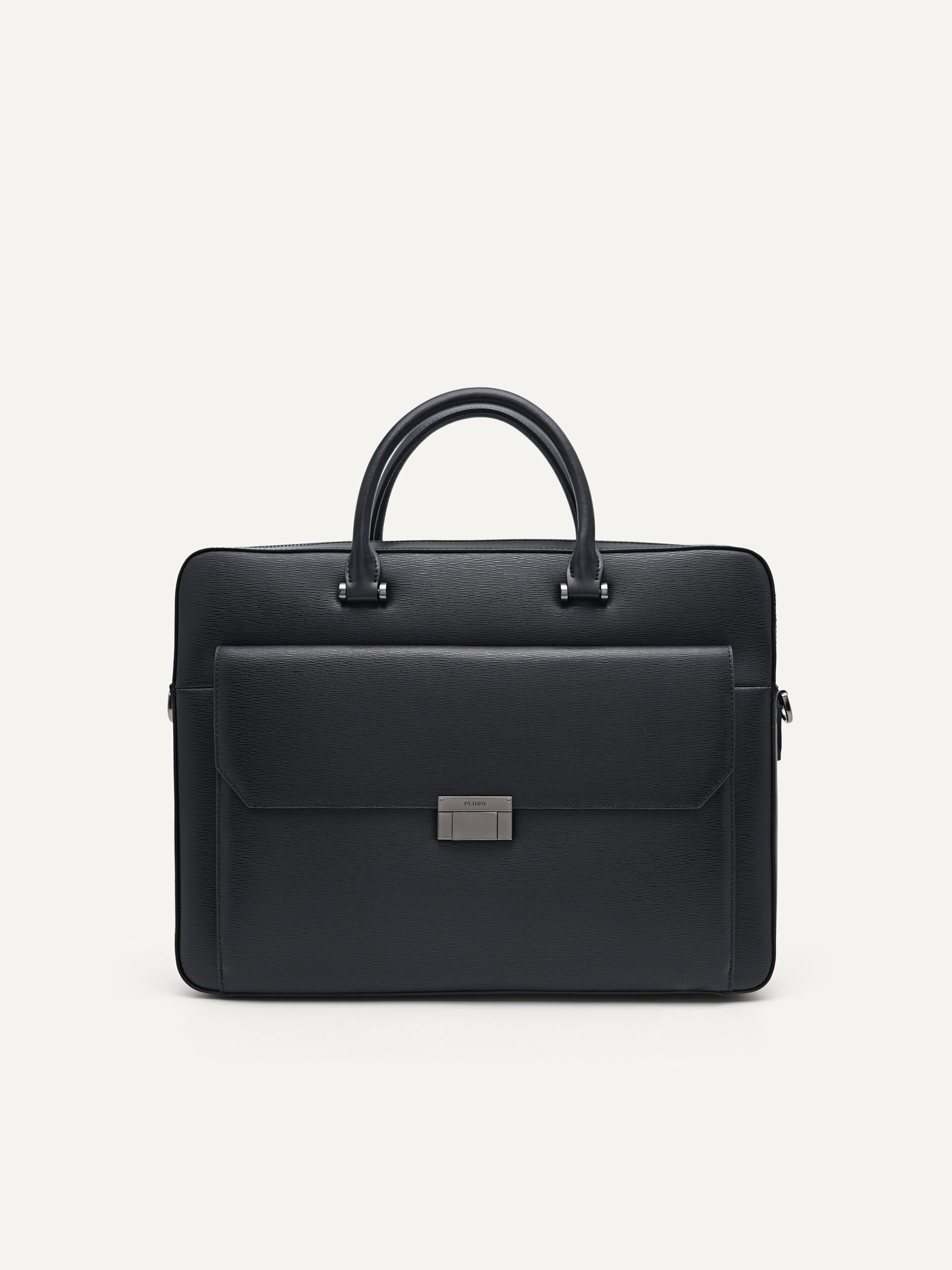 Black Henry Textured Leather Briefcase - PEDRO International