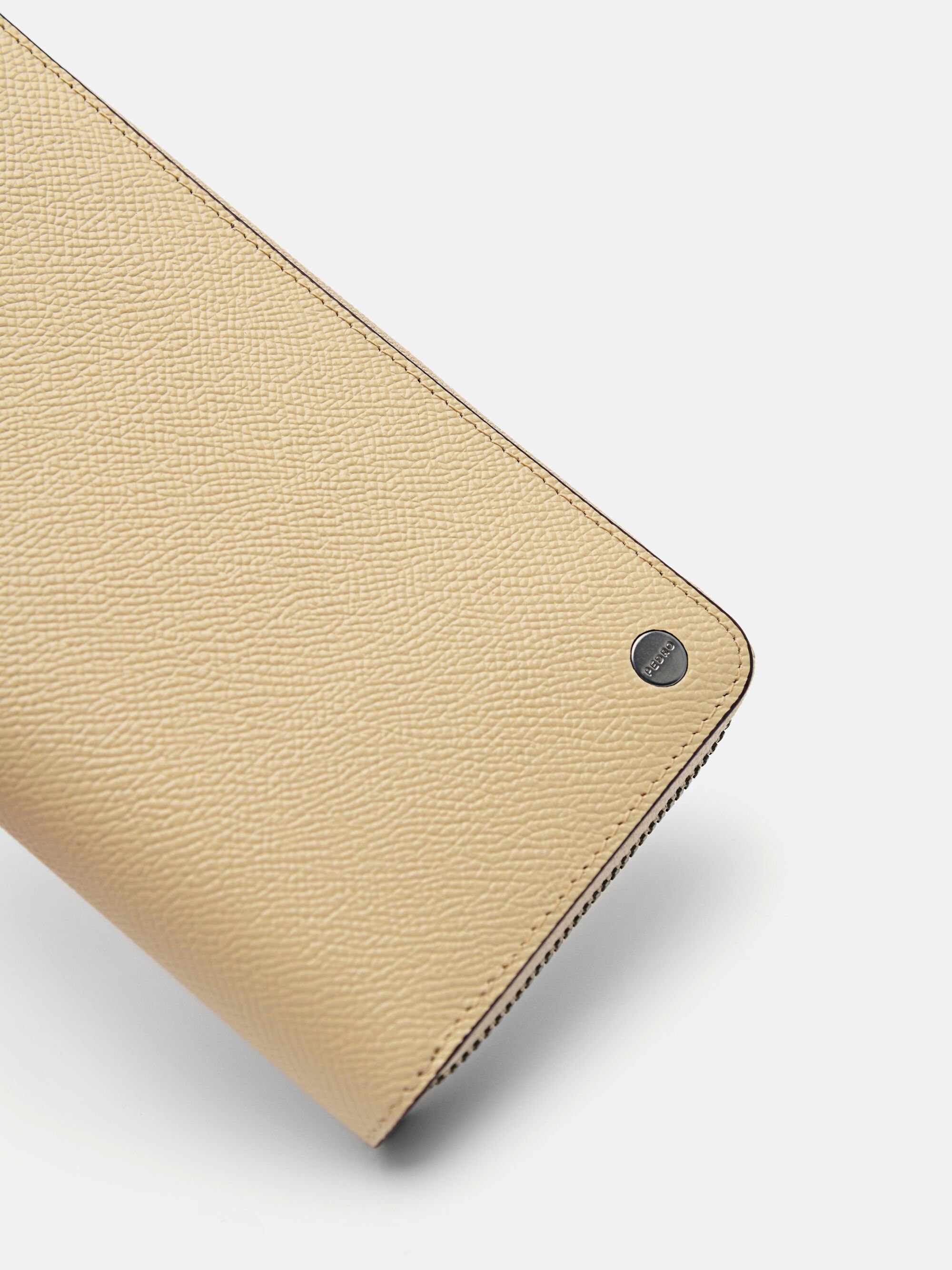 Oliver Long Textured Leather Wallet, Sand