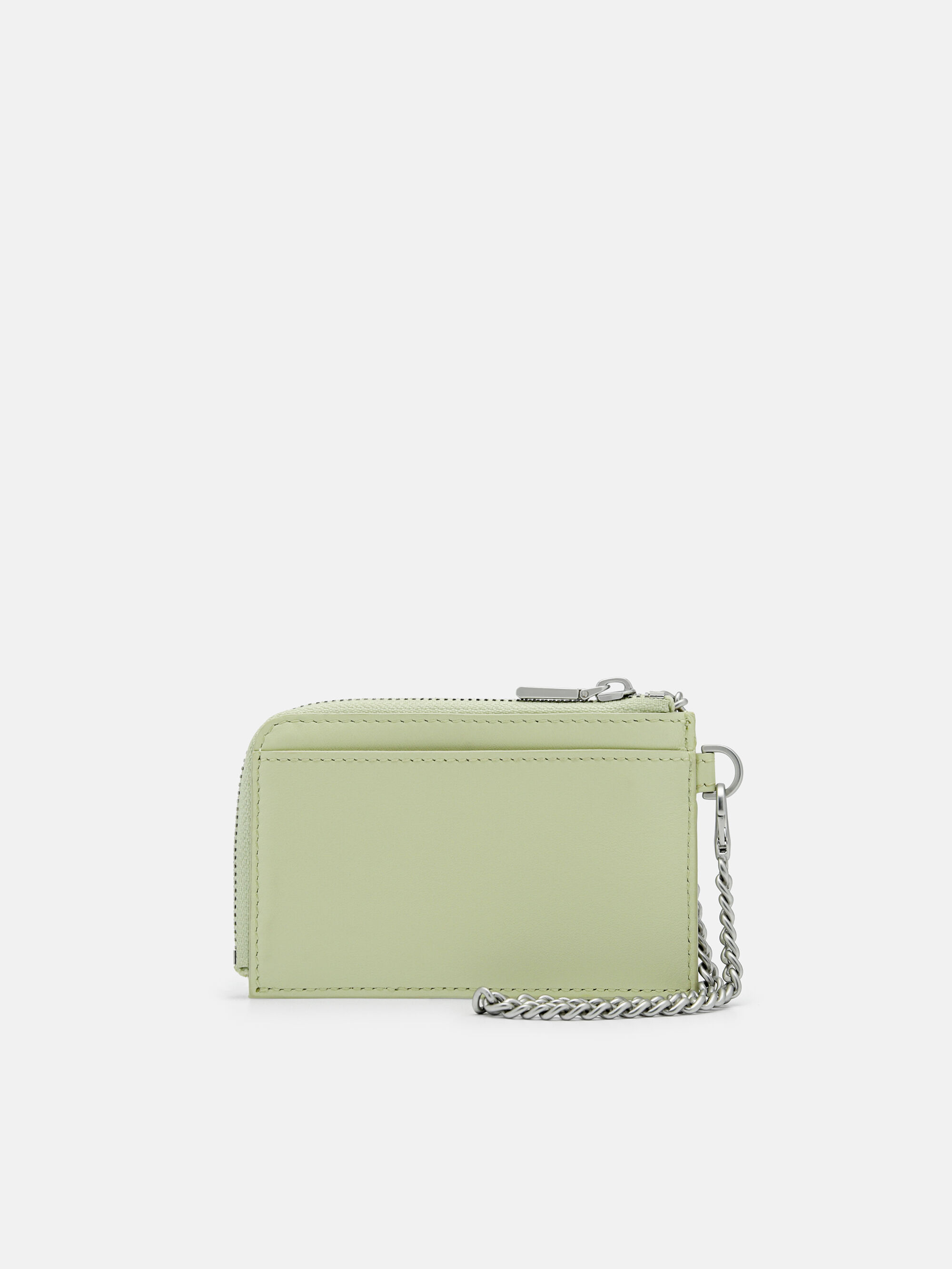 Leather Card Holder with Keychain, Light Green