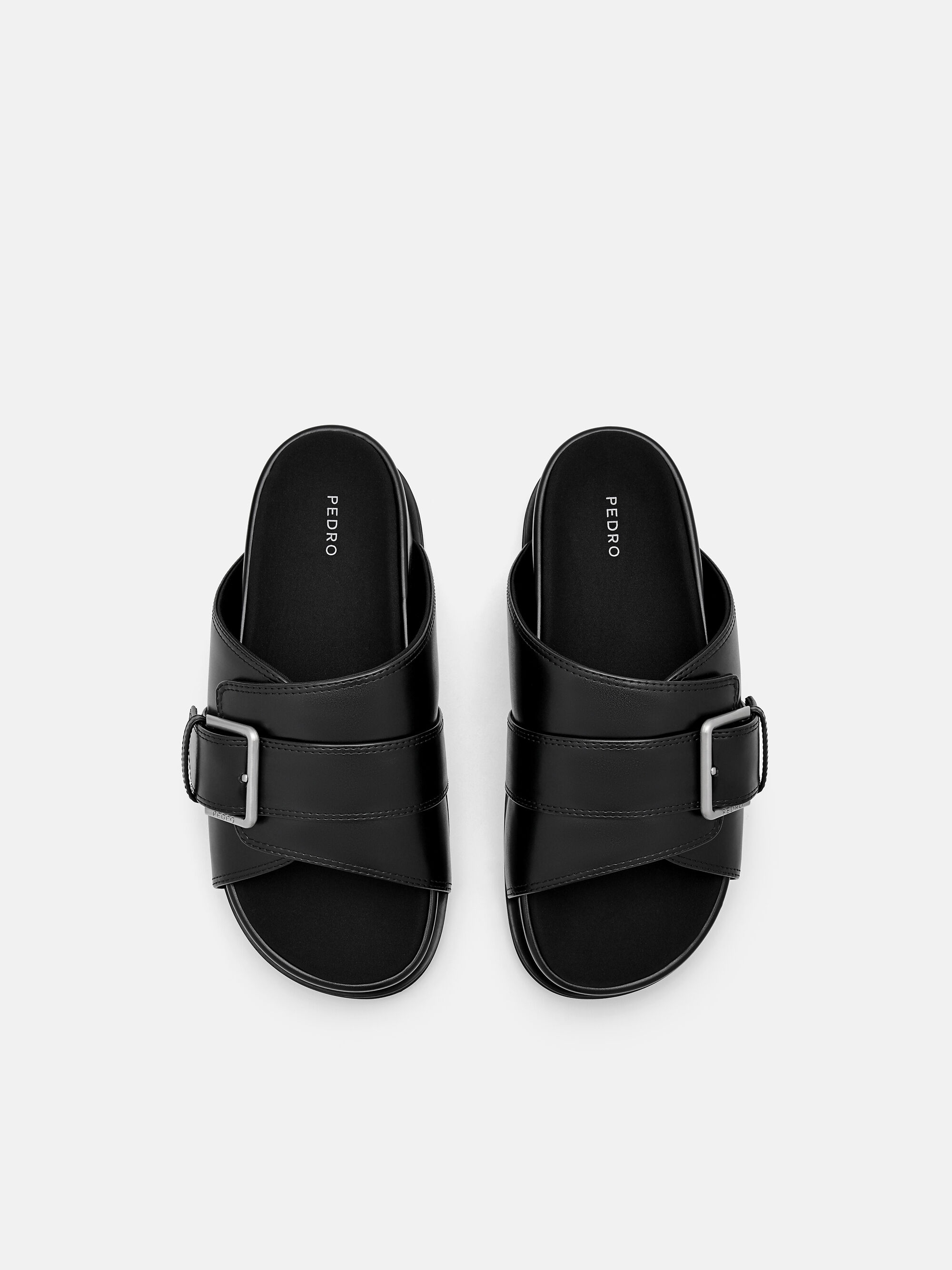 Buckle Slip-On Sandals, Black