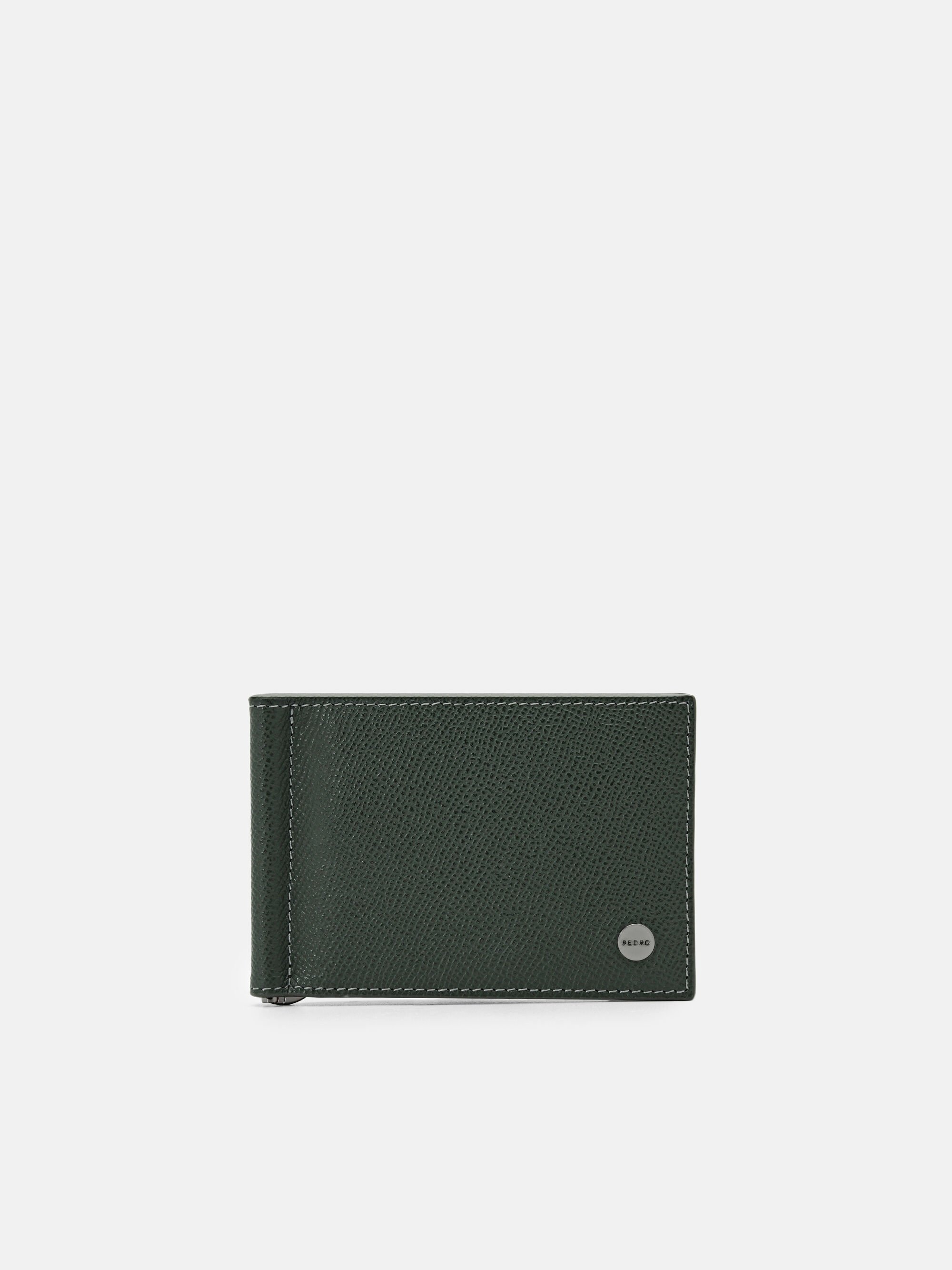 Oliver Leather Bi-Fold Card Holder with Money Clip, Military Green