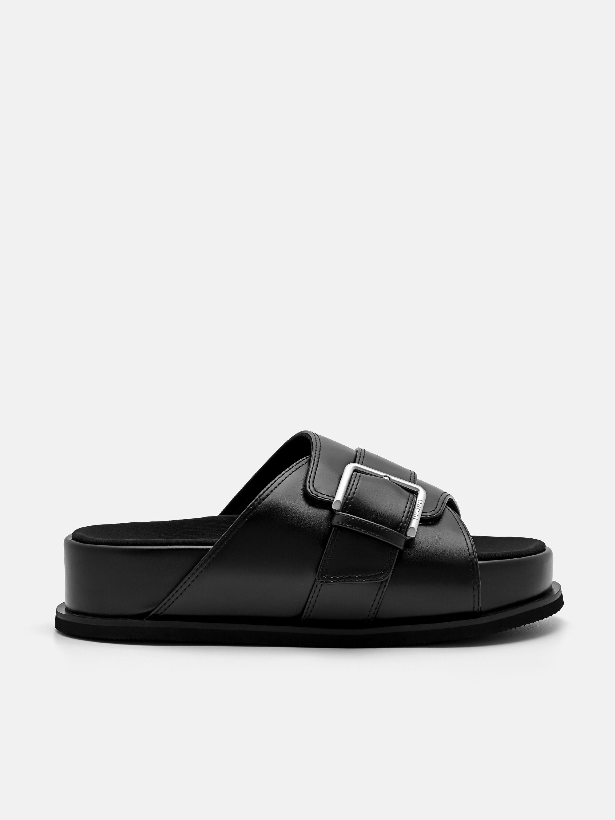 Buckle Slip-On Sandals, Black