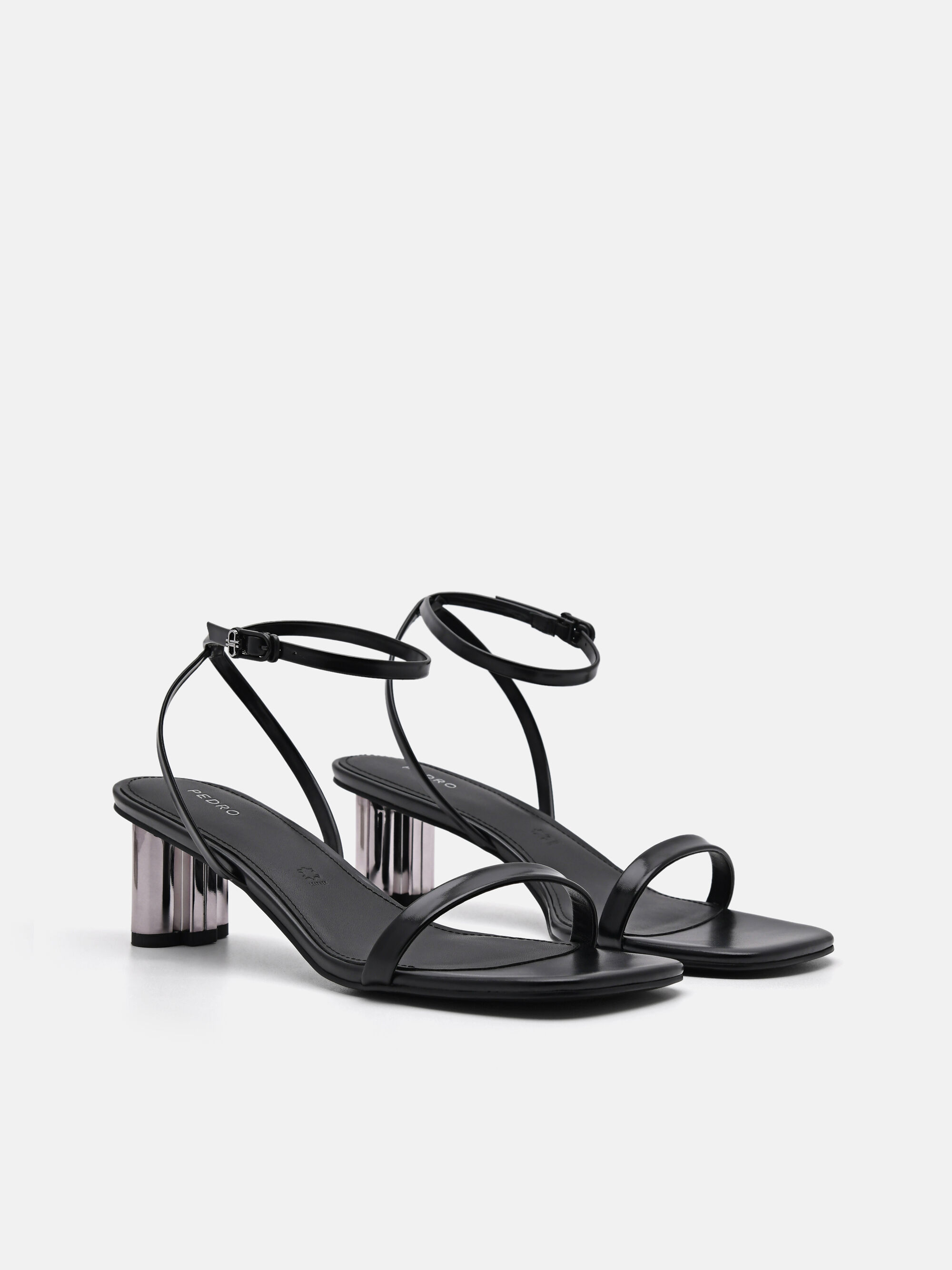 PEDRO Icon Leather Heel Sandals, Black