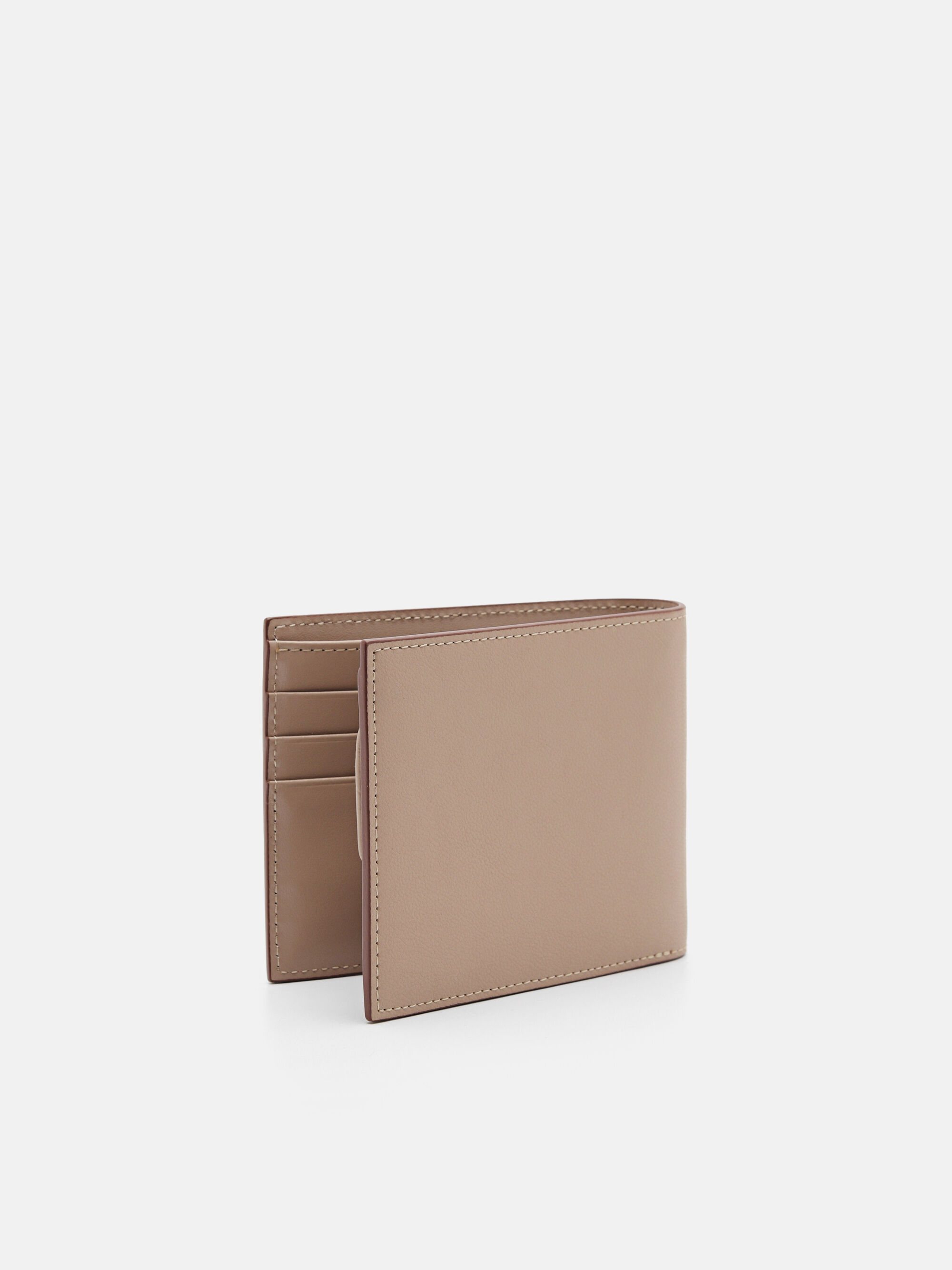 Leather Bi-Fold Coin Wallet, Taupe