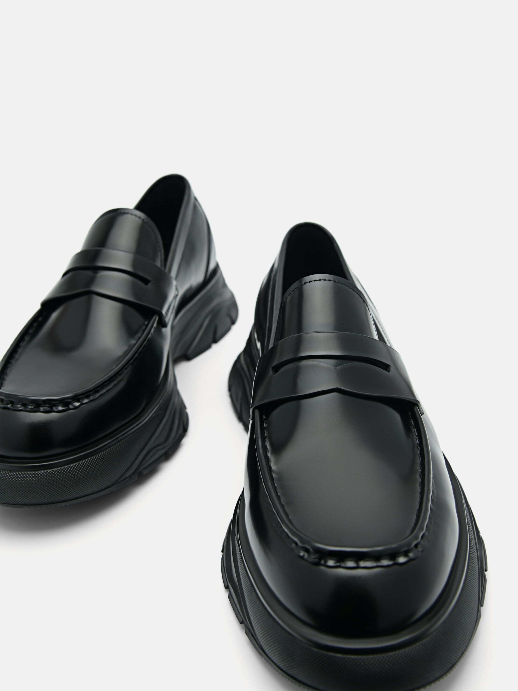 Hybrix Leather Penny Loafers, Black