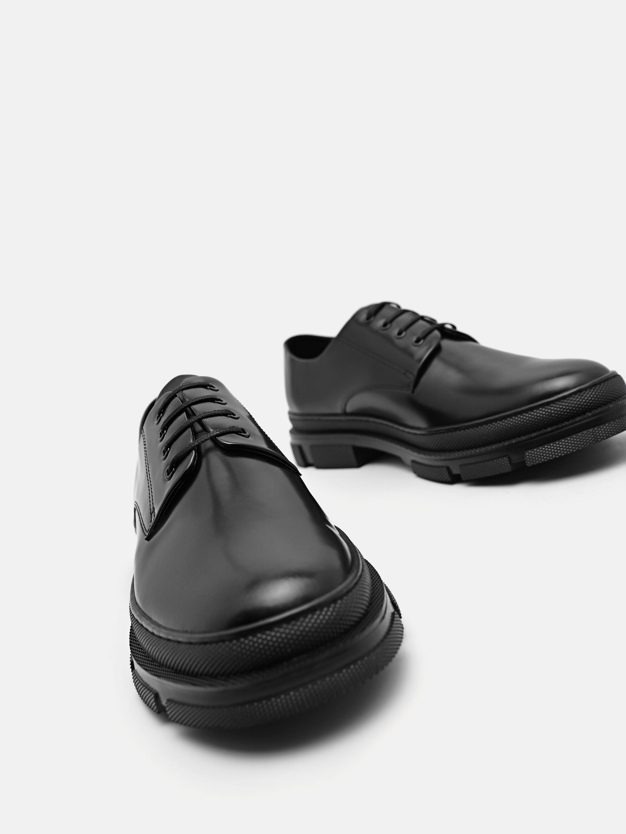 Chunky Leather Derby Shoes, Black