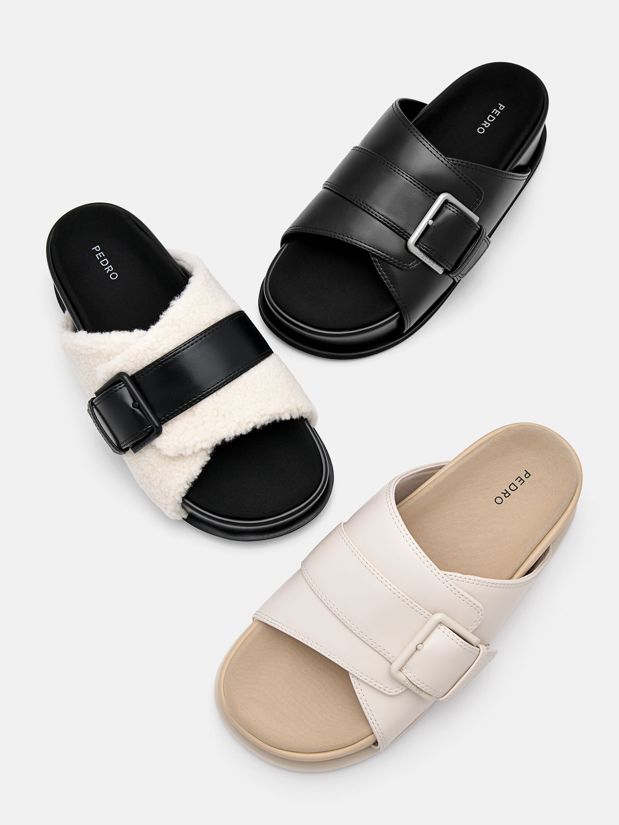 Buckle Slip-On Sandals, Chalk