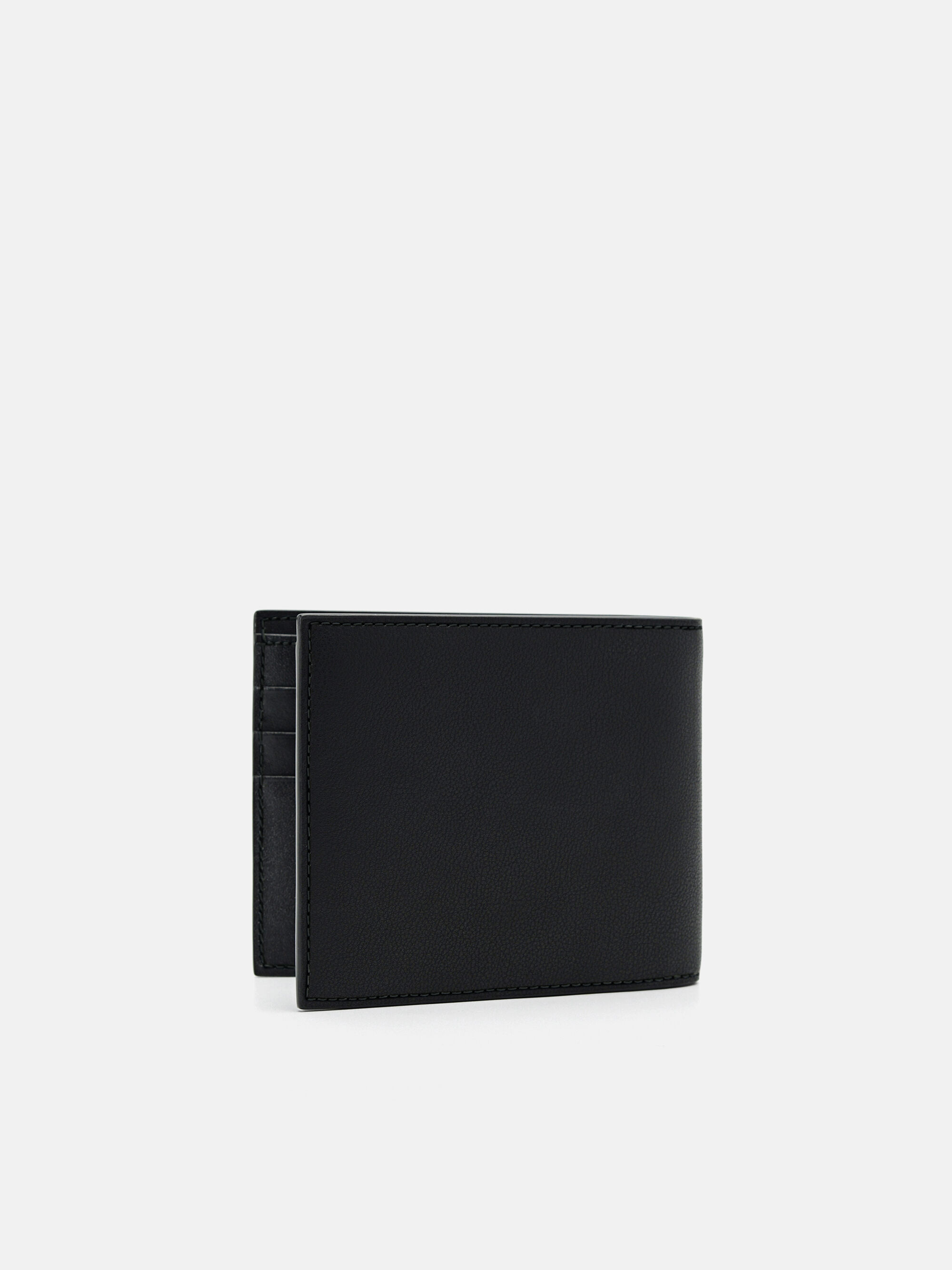 Leather Bi-Fold Coin Wallet, Black