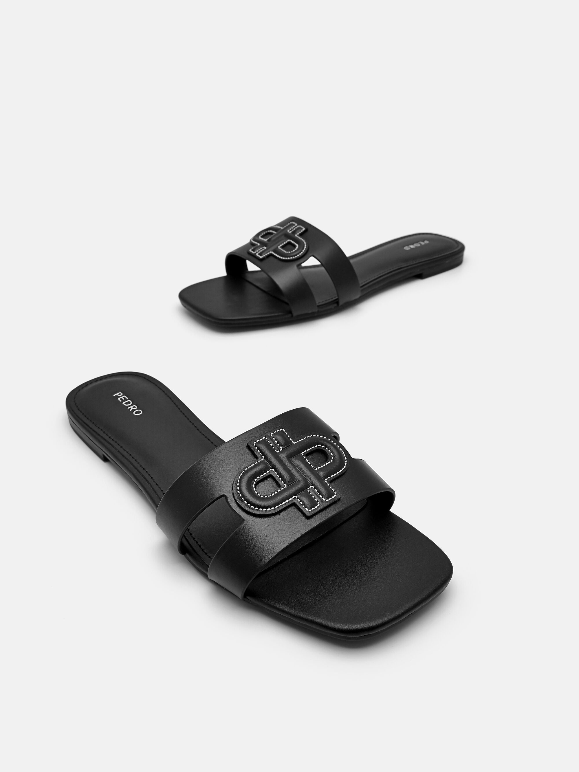 PEDRO Icon Leather Slip-On Sandals, Black