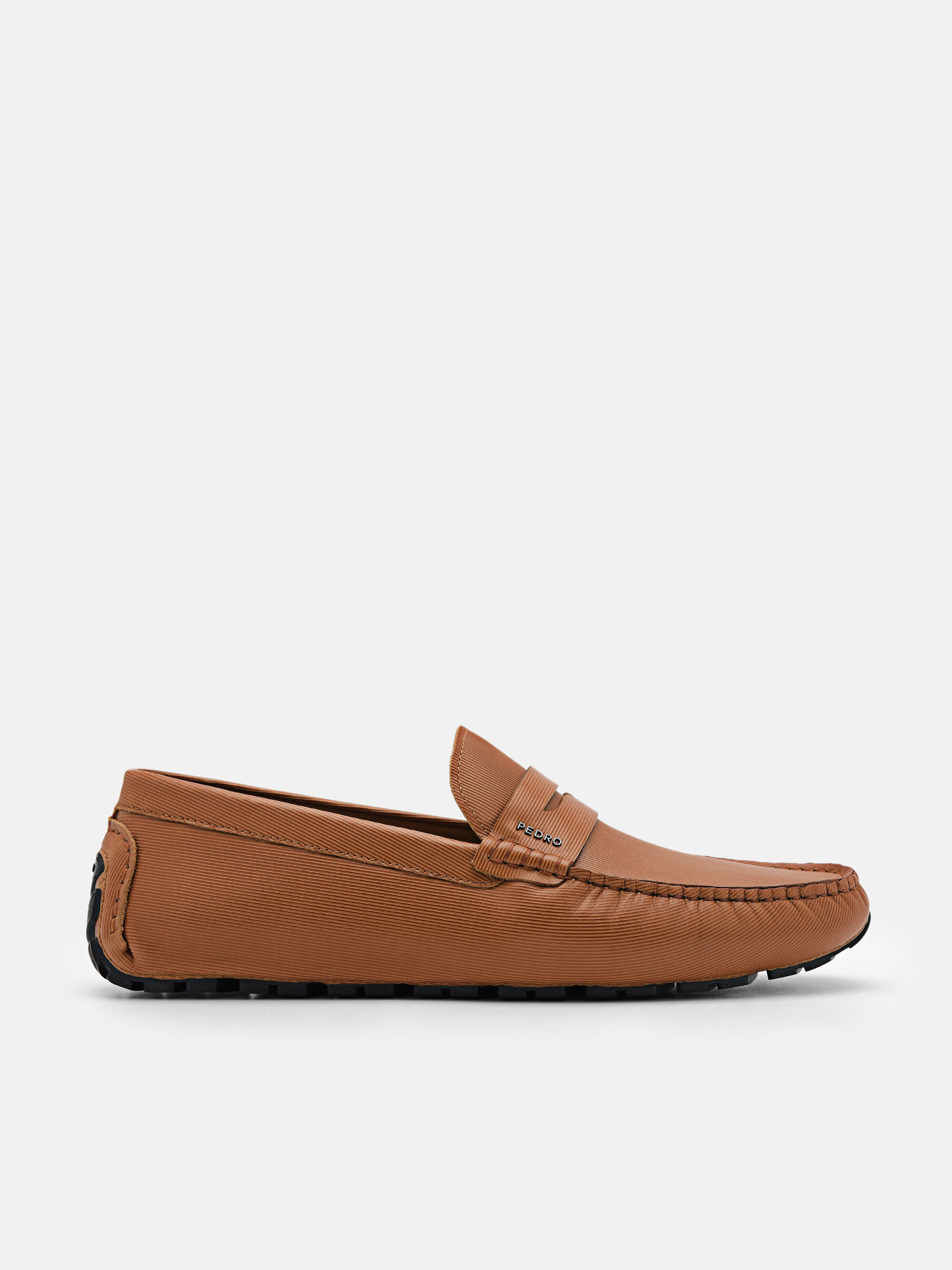 Embossed Leather Penny Loafers, Camel