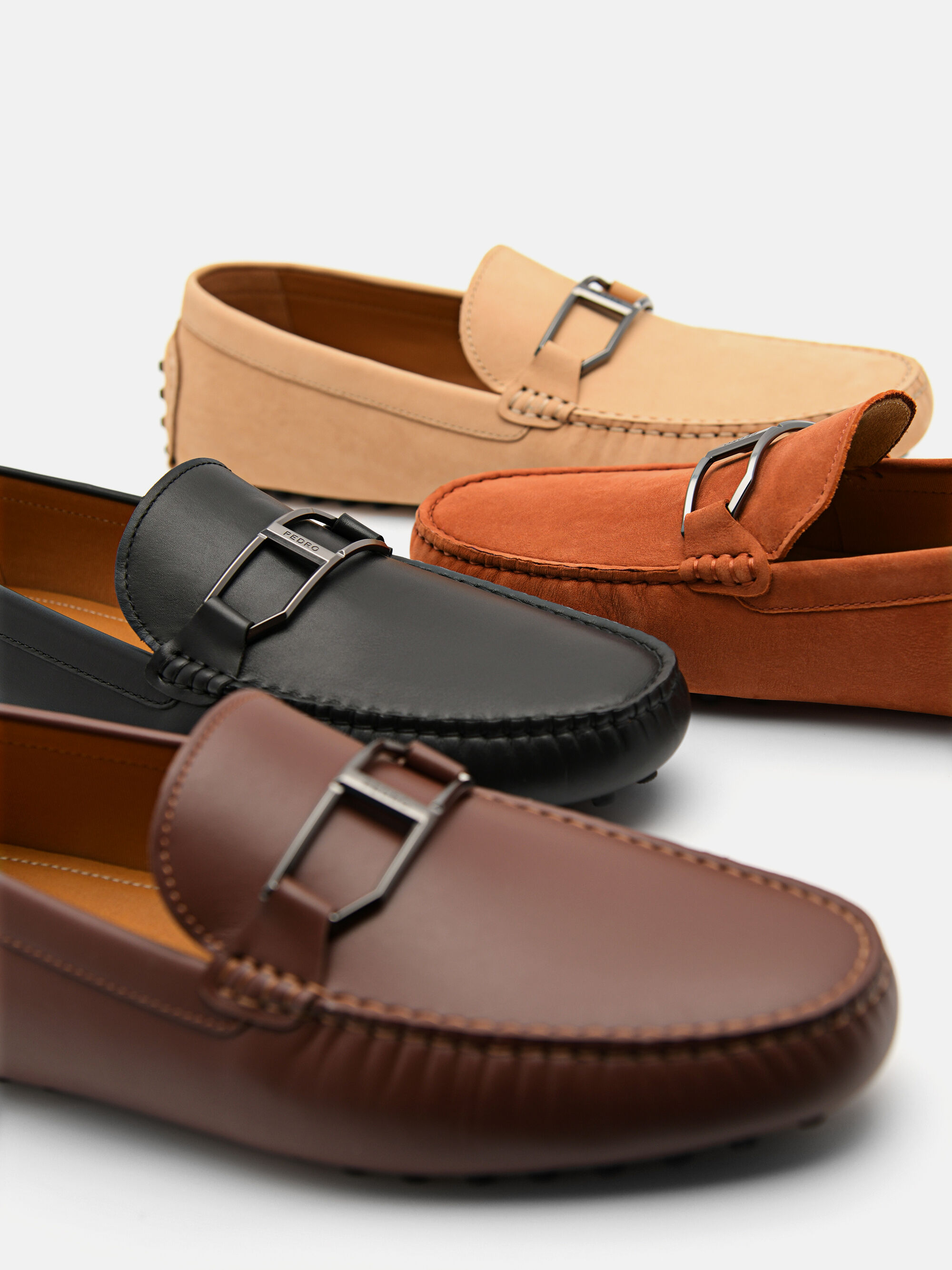 Leather Buckle Driving Shoes, Cognac