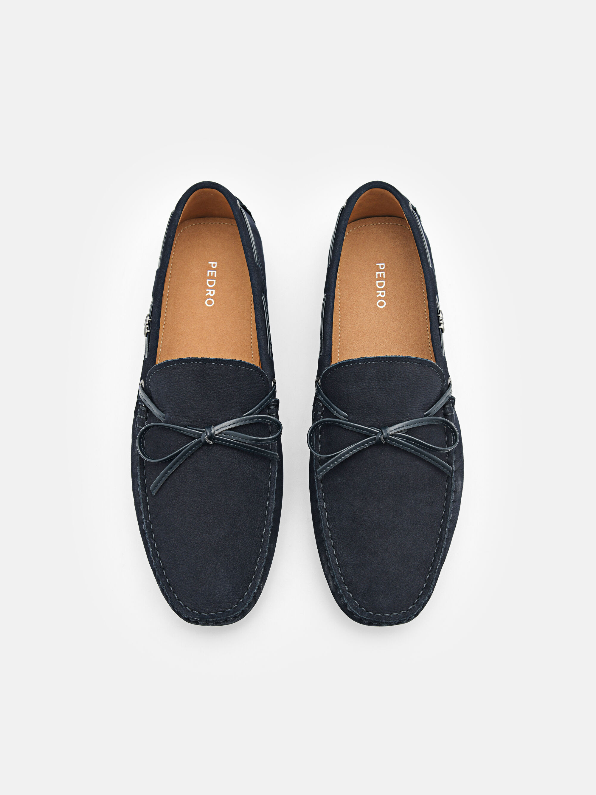 Leather Bow Driving Shoes, Navy