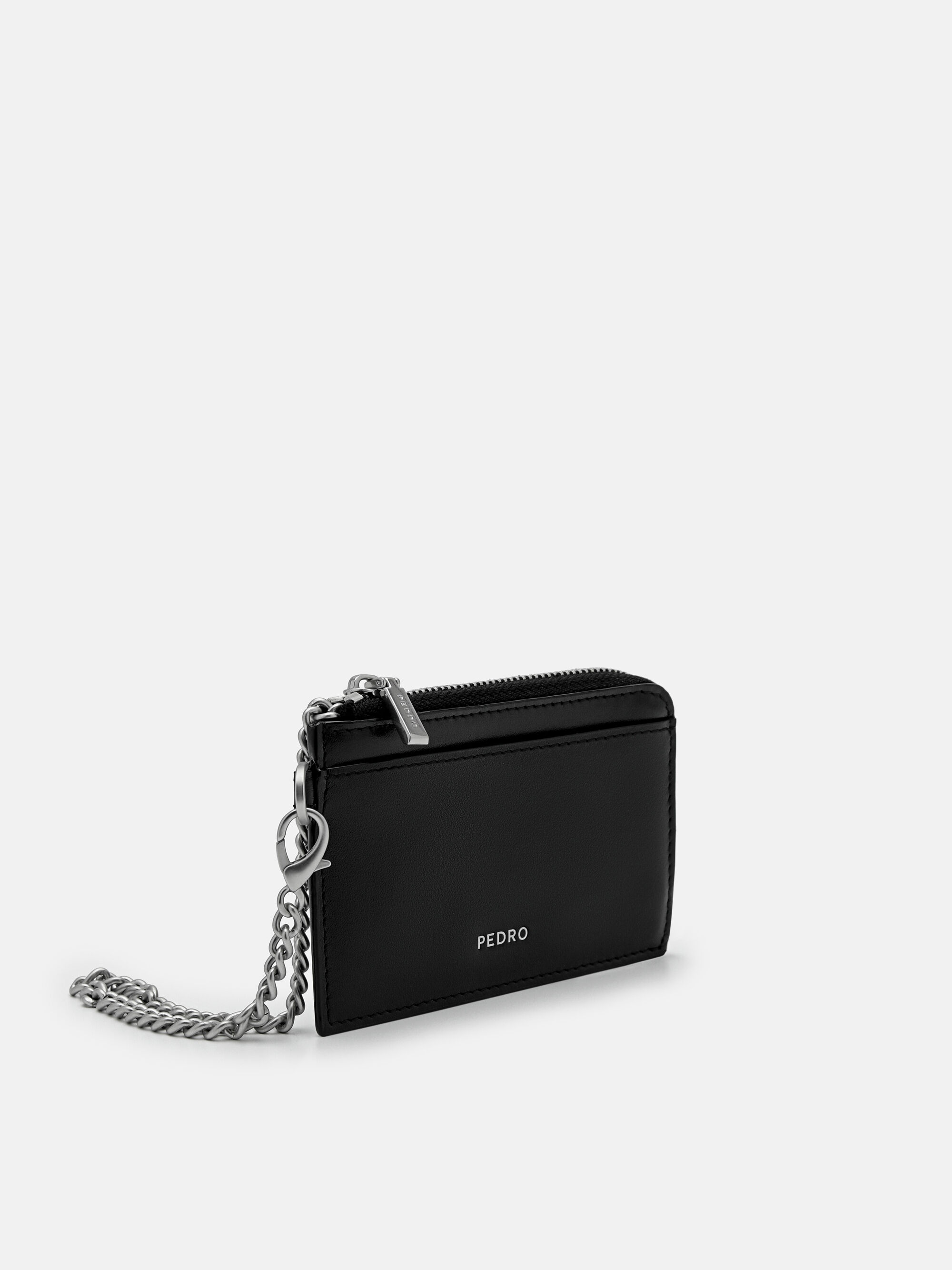 Leather Card Holder with Keychain, Black