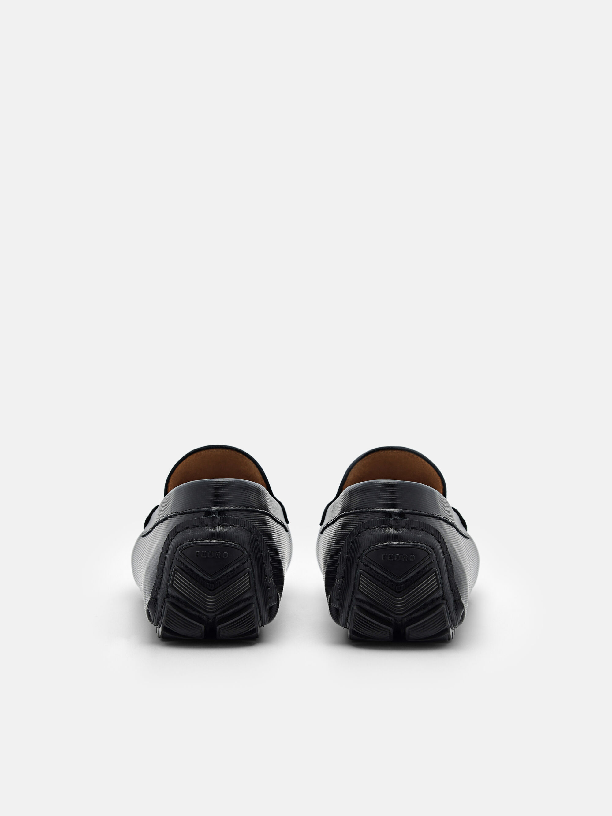 Embossed Leather Penny Loafers, Black