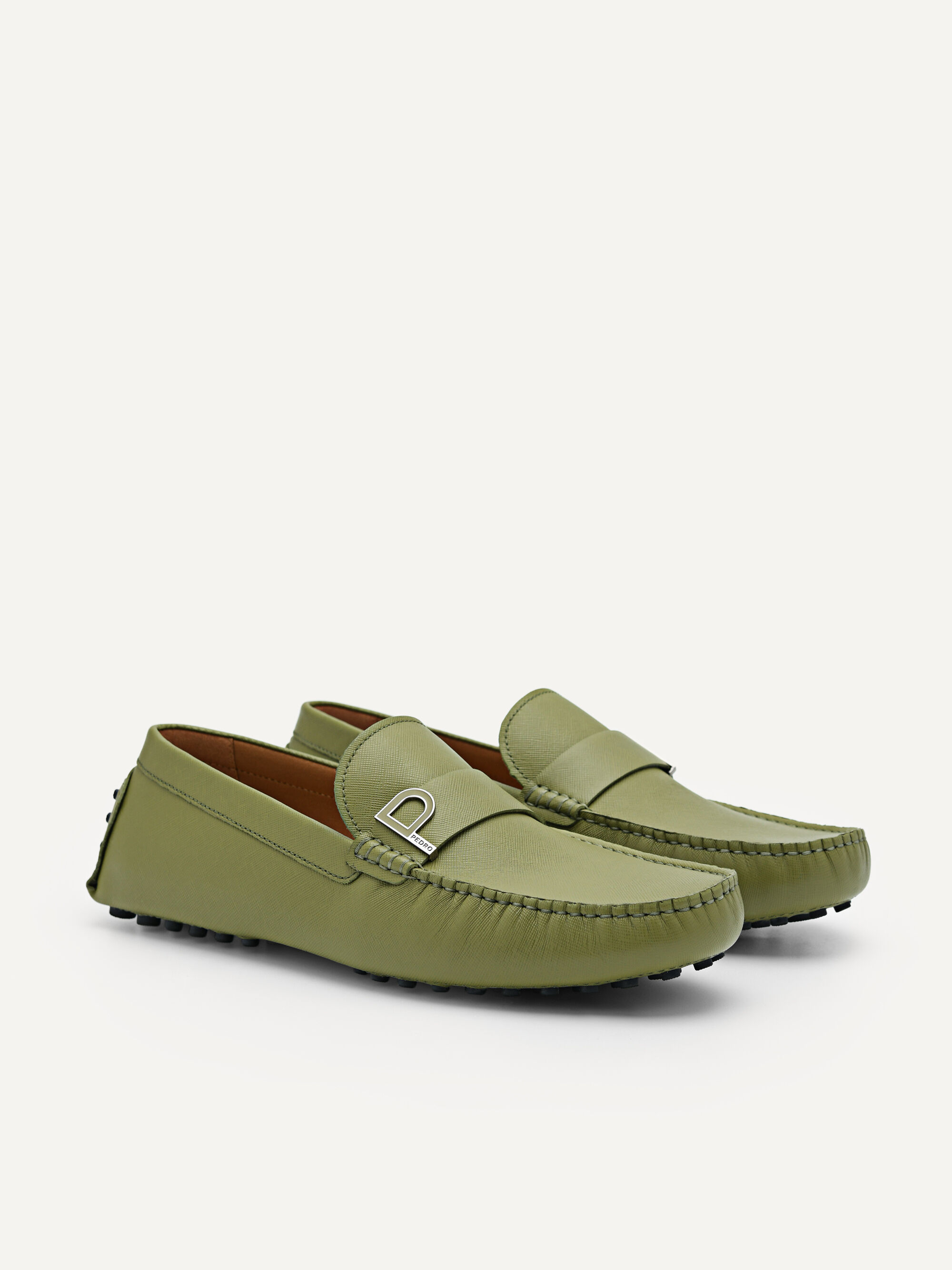 Leather Metal Bit Driving Shoes, Military Green