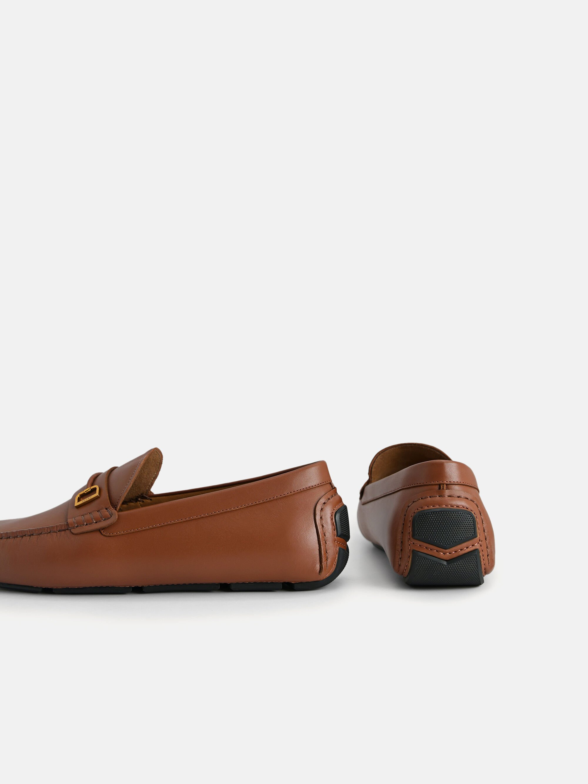 Leather Driving Shoes with Metal Bit, Cognac