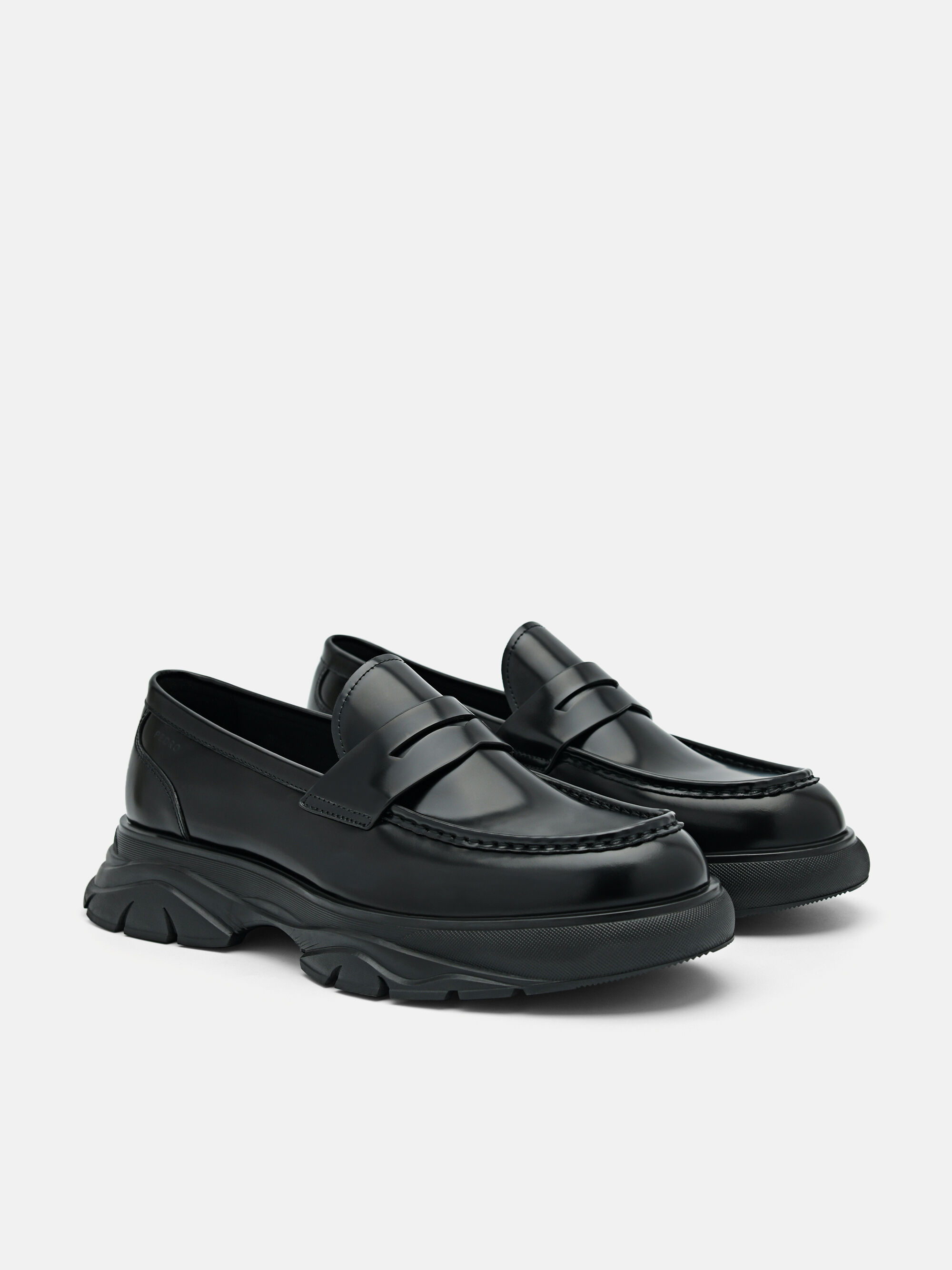 Hybrix Leather Penny Loafers, Black