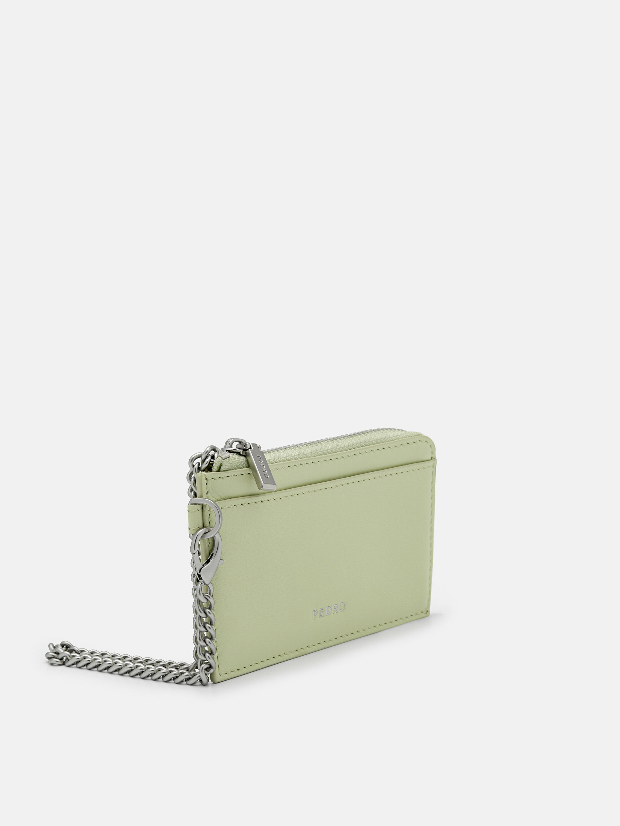 Leather Card Holder with Keychain, Light Green