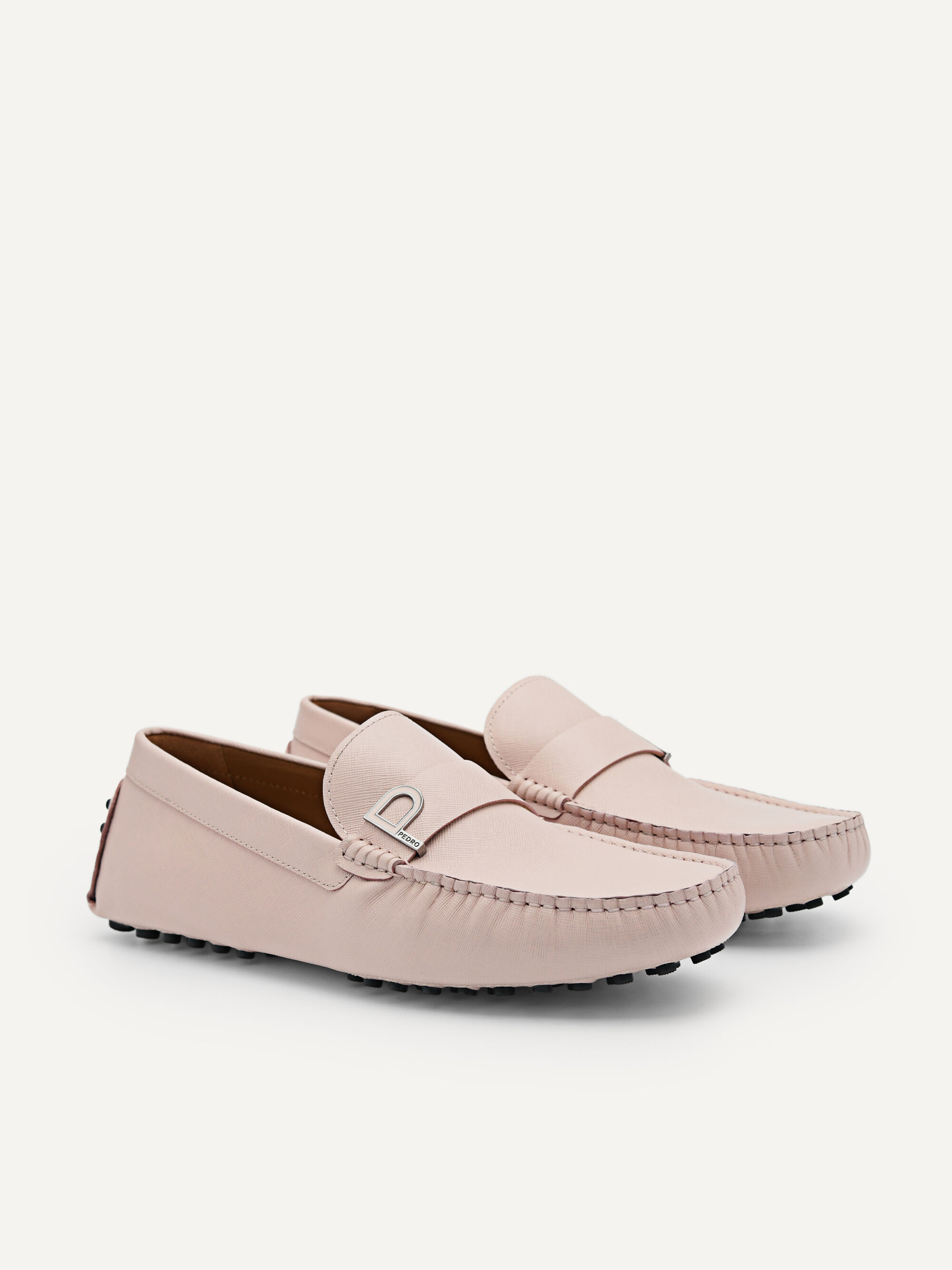 Leather Metal Bit Driving Shoes, Light Pink