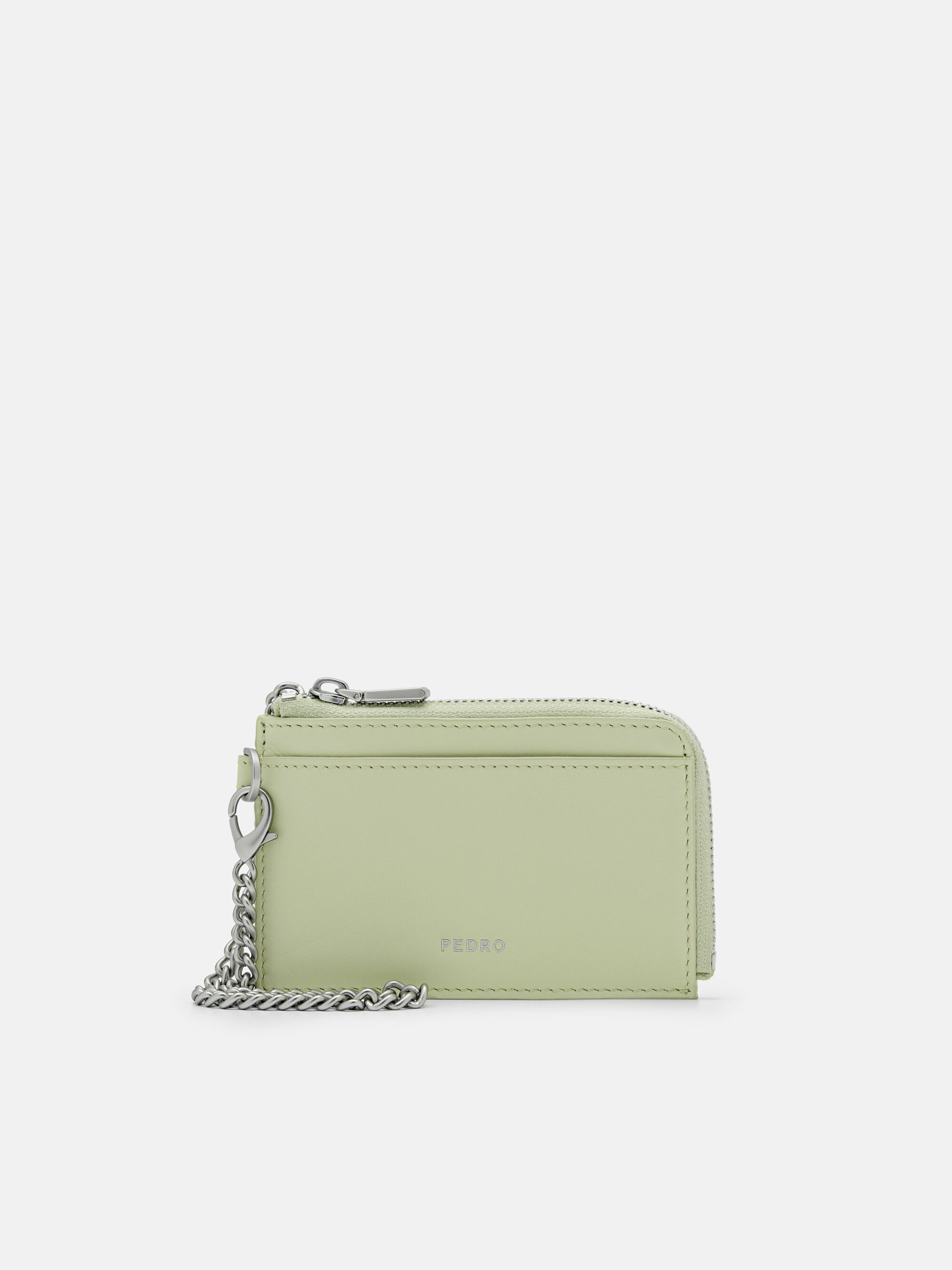 Leather Card Holder with Keychain, Light Green