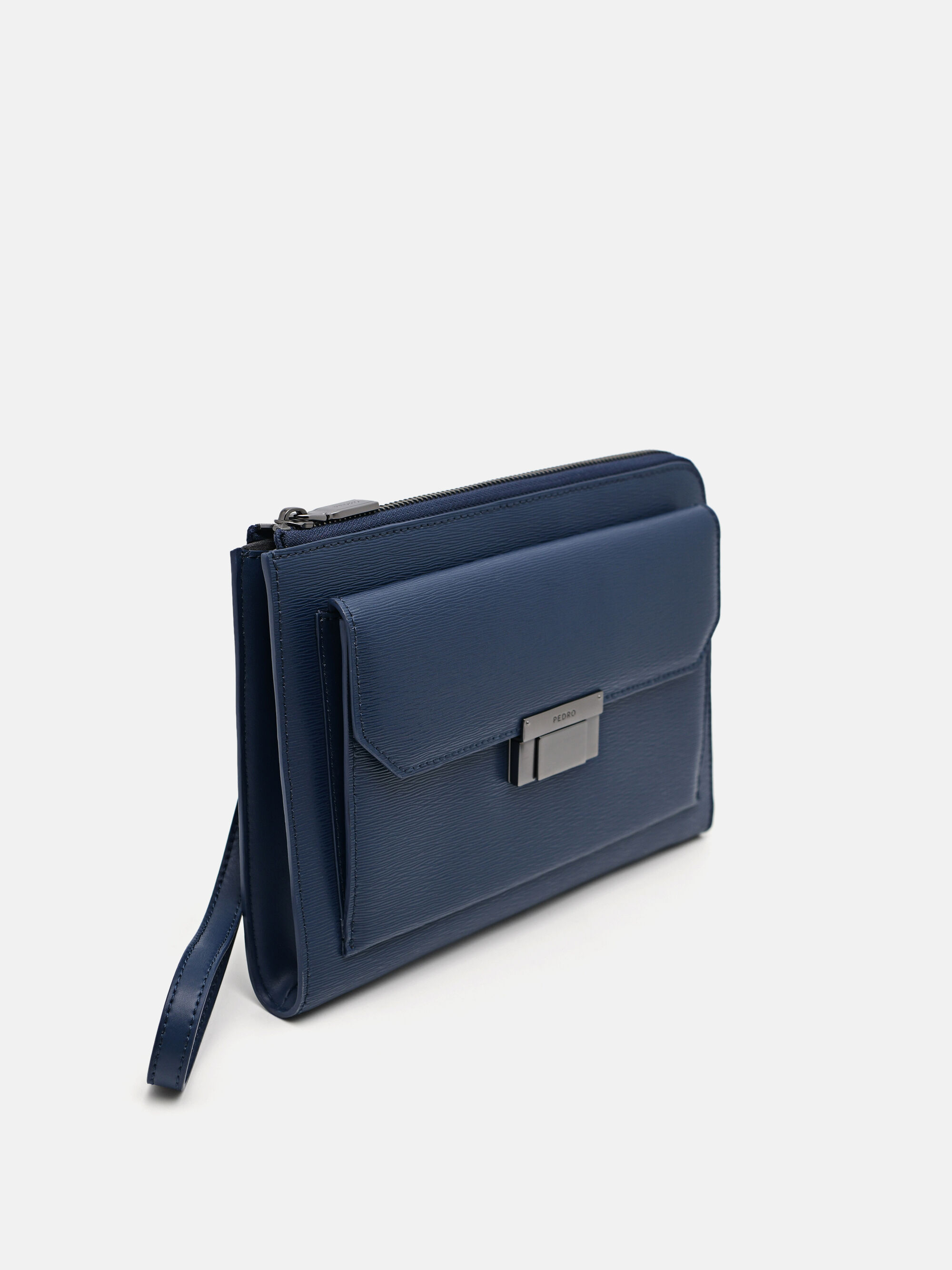 Clutch chữ nhật Small Leather, Xanh Navy, hi-res