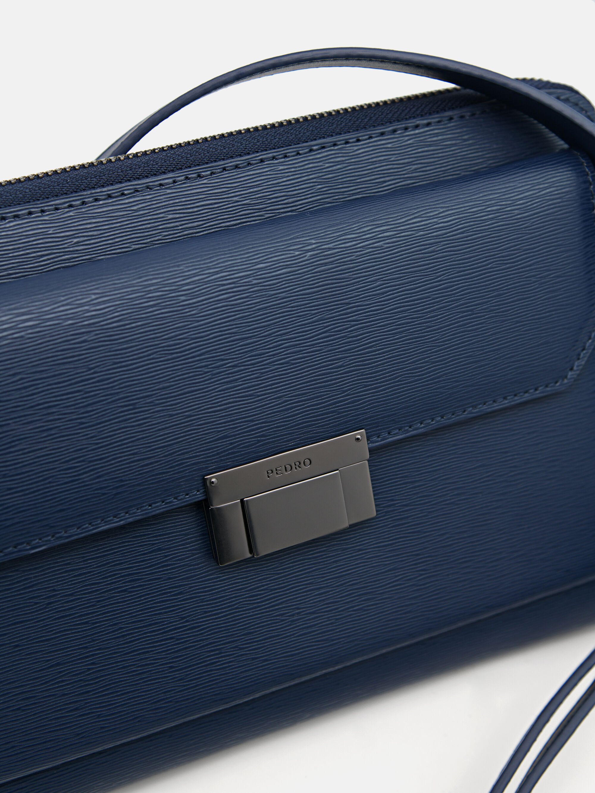 Clutch chữ nhật Small Leather, Xanh Navy, hi-res