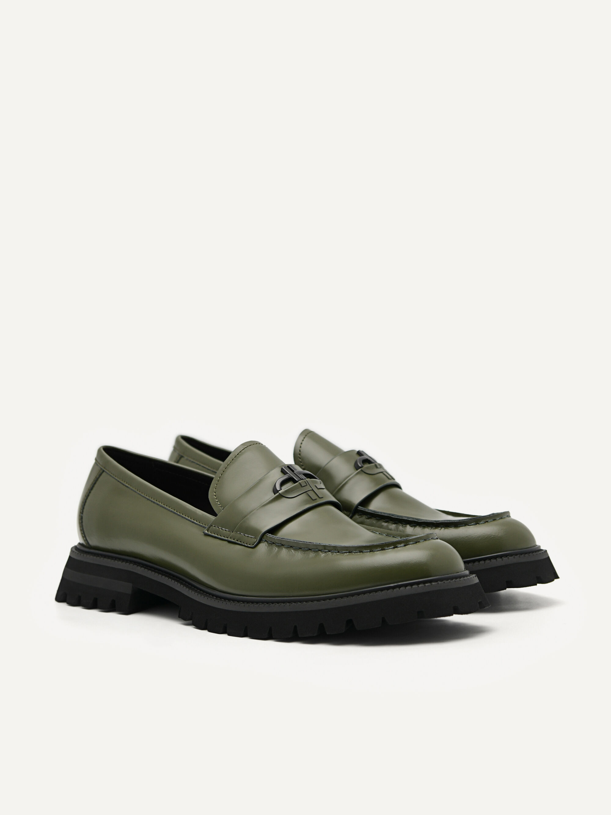 PEDRO Icon Leather Loafers, Military Green, hi-res