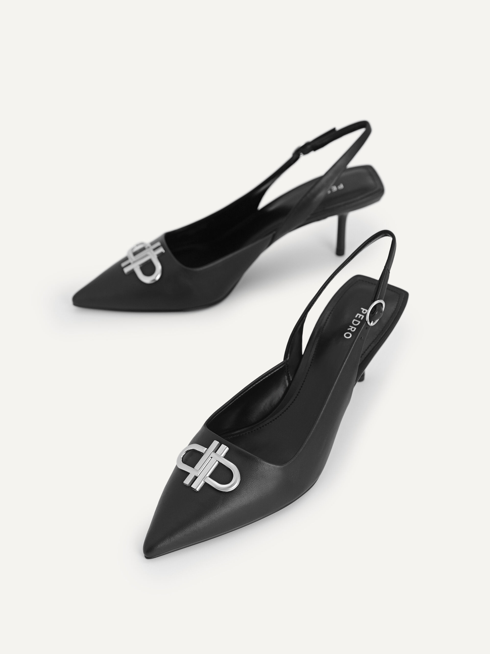 Giày cao gót bít mũi Icon Leather Pointed, Đen, hi-res