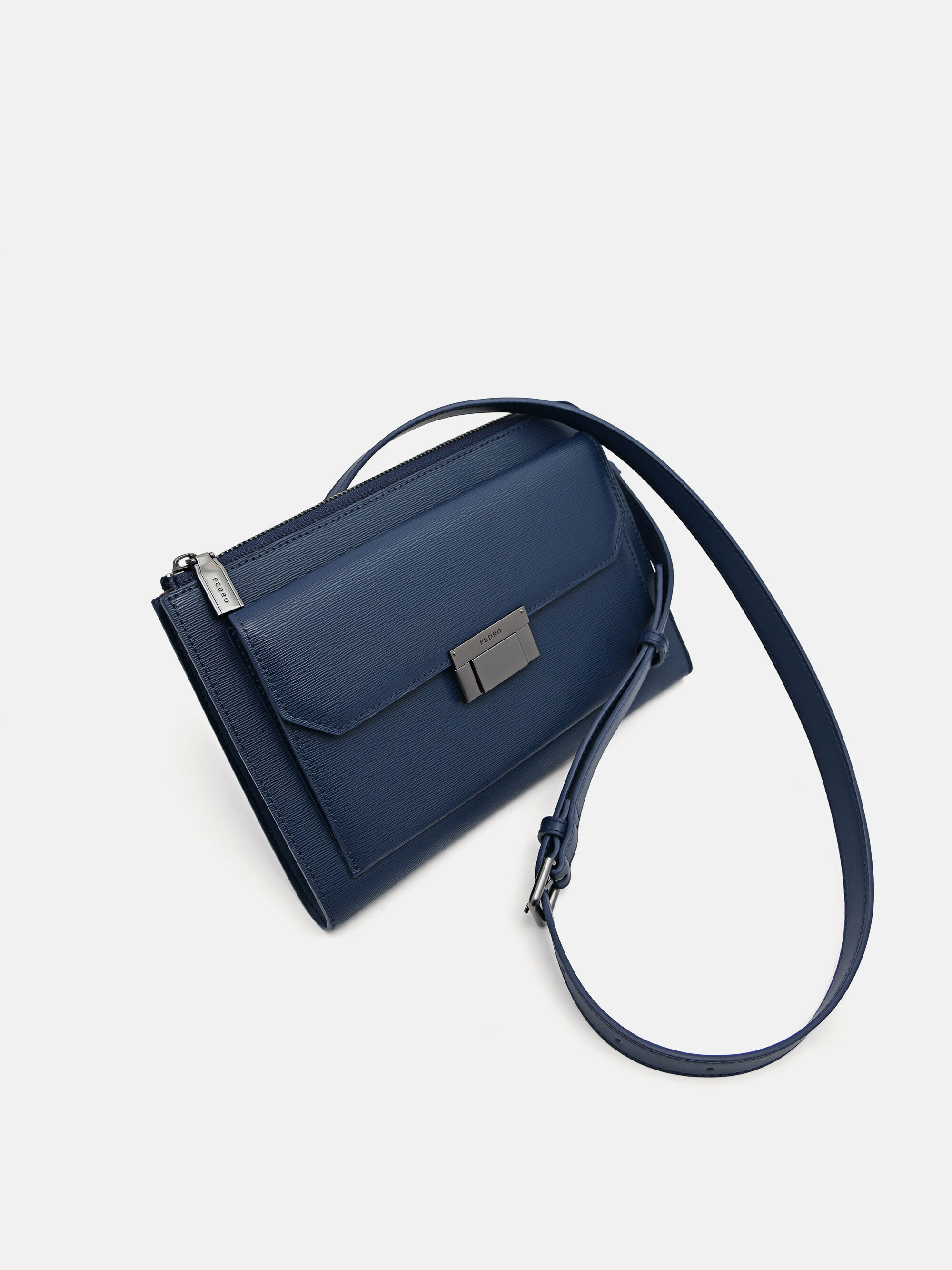 Clutch chữ nhật Small Leather, Xanh Navy, hi-res