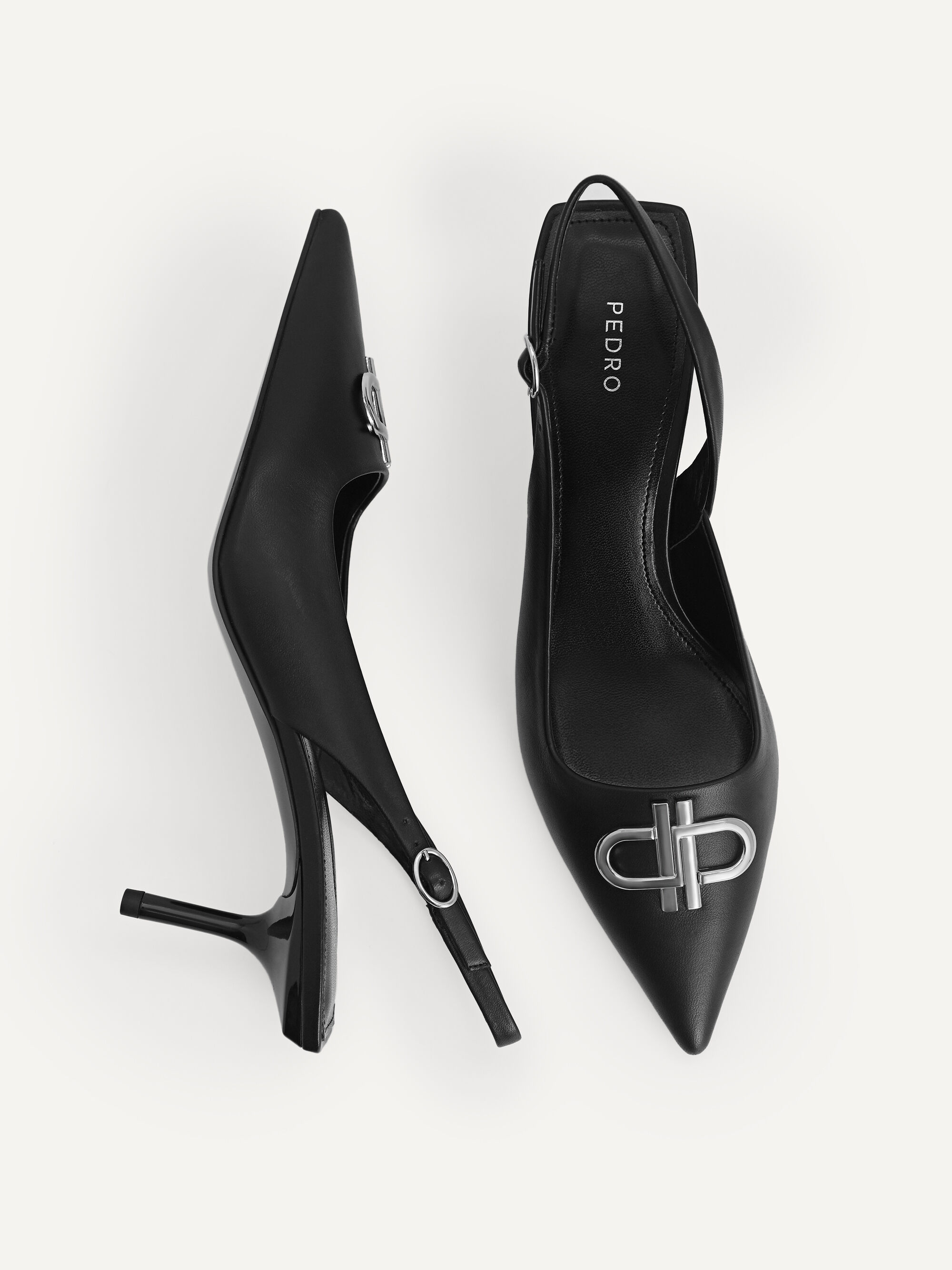 PEDRO Icon Leather Pointed Slingback Pumps, Black, hi-res