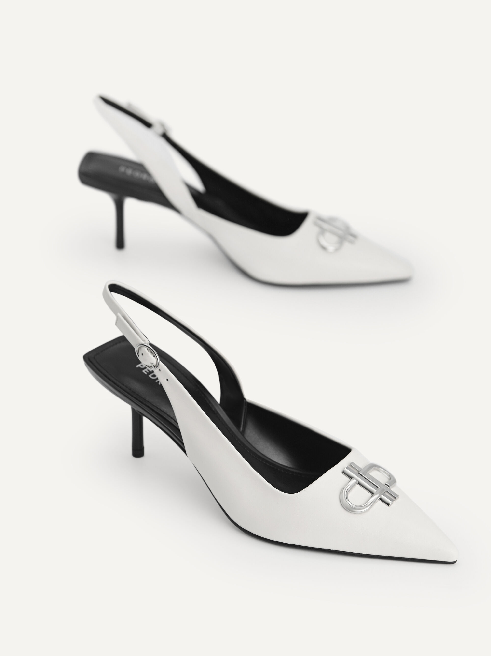 Giày cao gót bít mũi Icon Leather Pointed, Phấn, hi-res