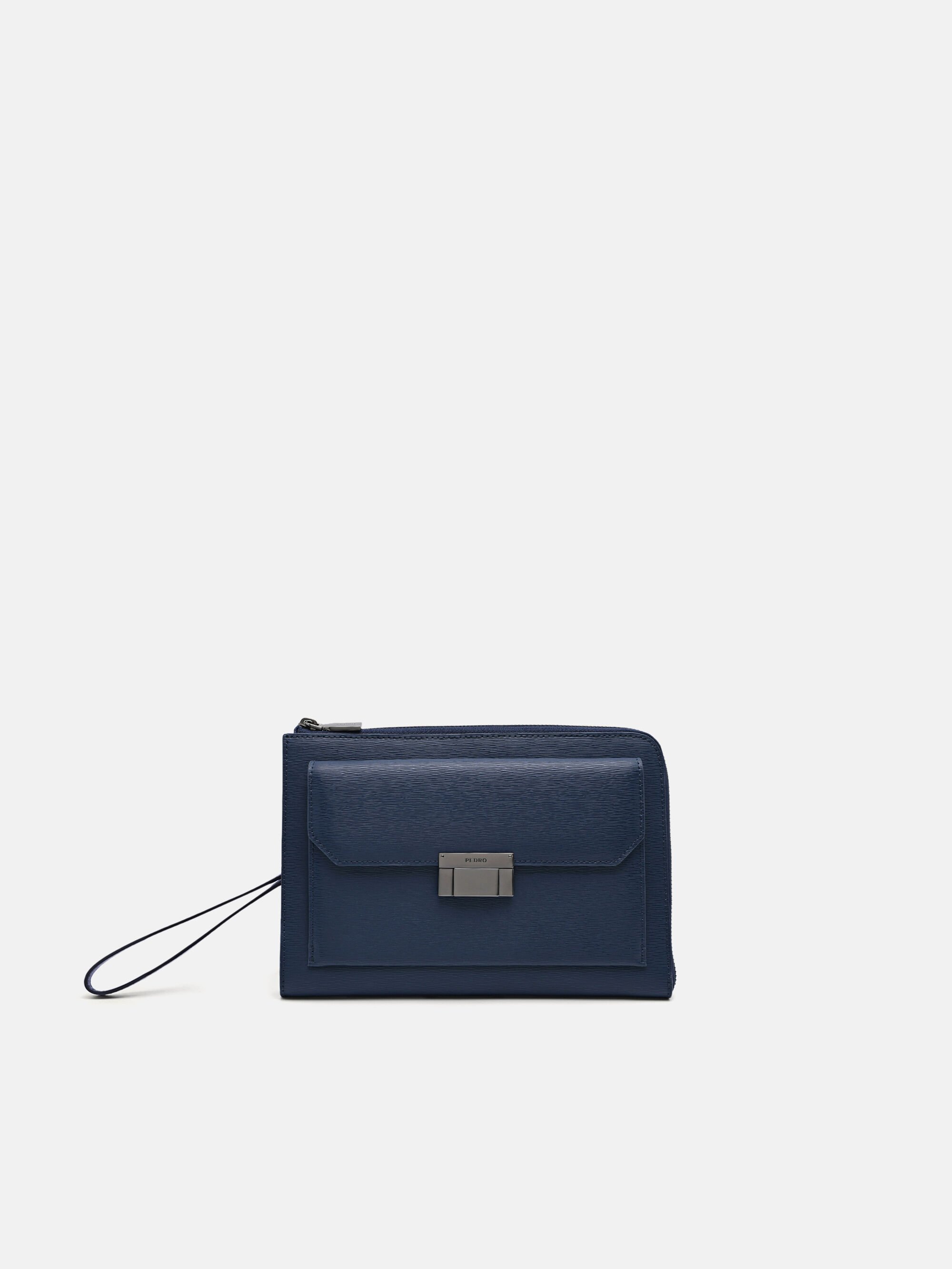 Henry Leather Clutch Bag, Navy, hi-res