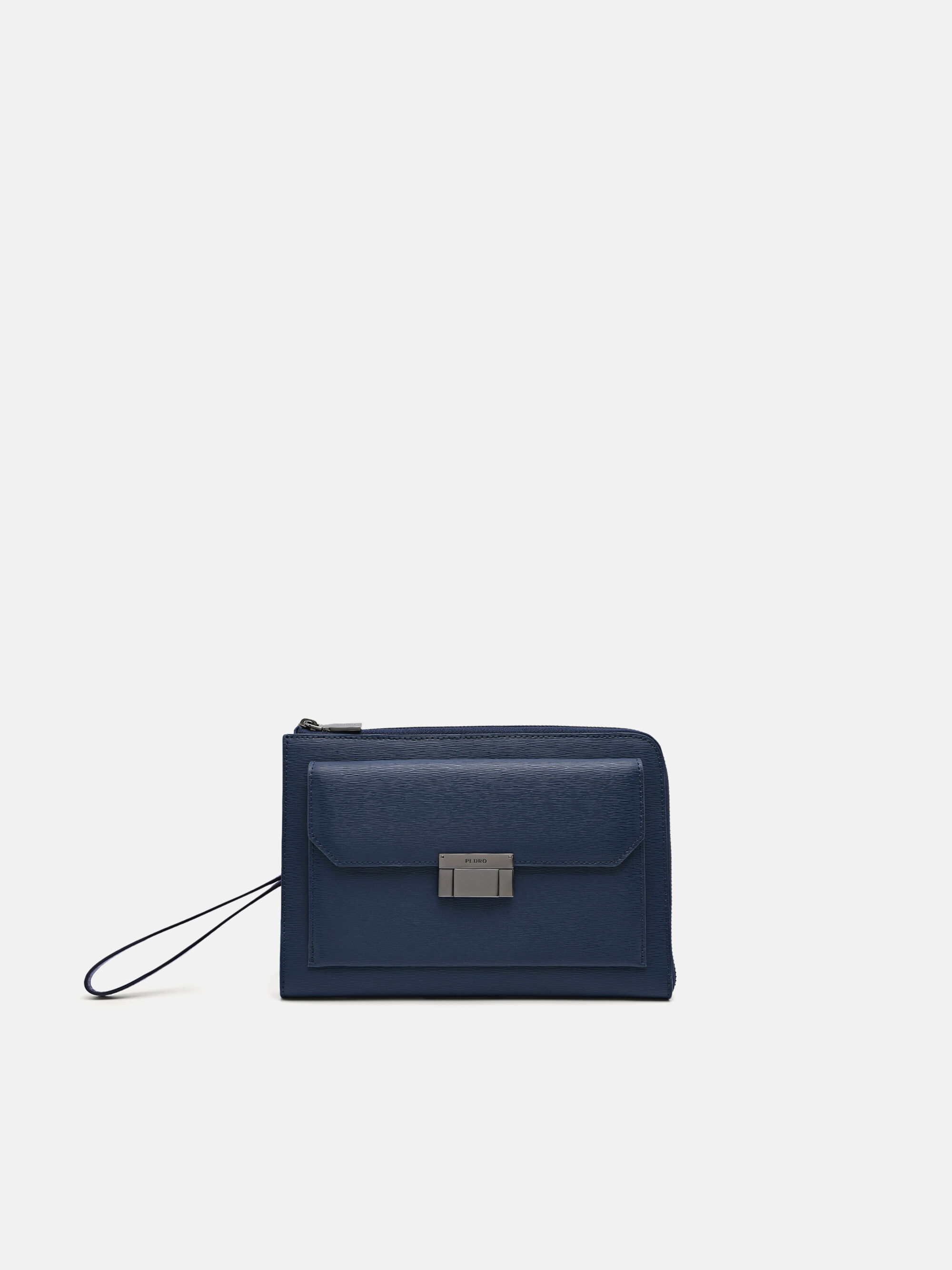 Clutch chữ nhật Small Leather, Xanh Navy, hi-res