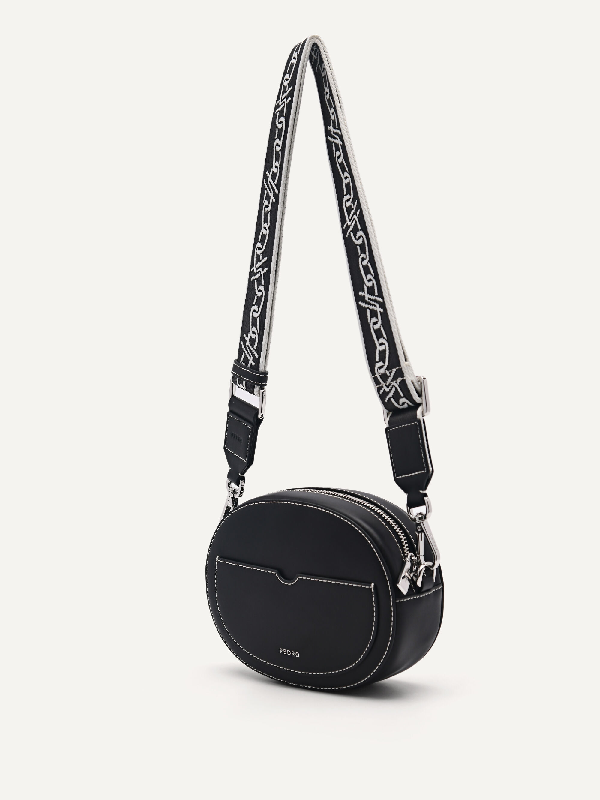 PEDRO Icon Round Leather Shoulder Bag, Black, hi-res