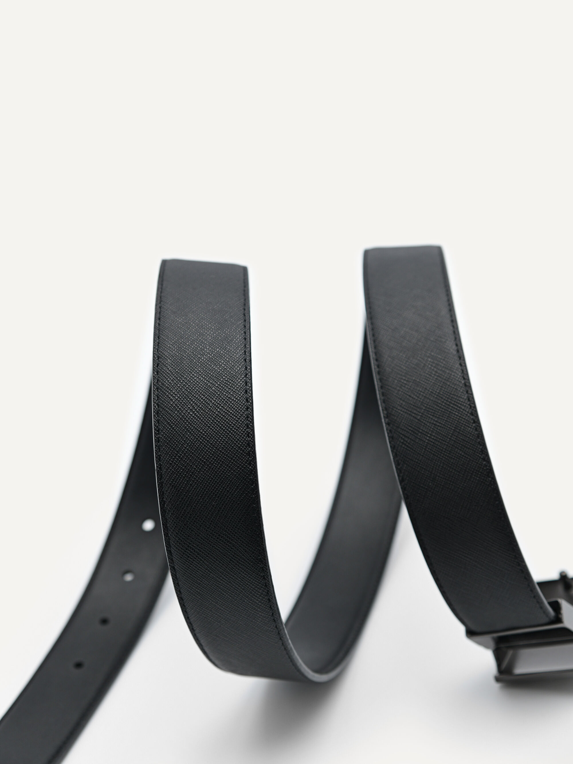Embossed Leather Reversible Tang Belt, Black, hi-res