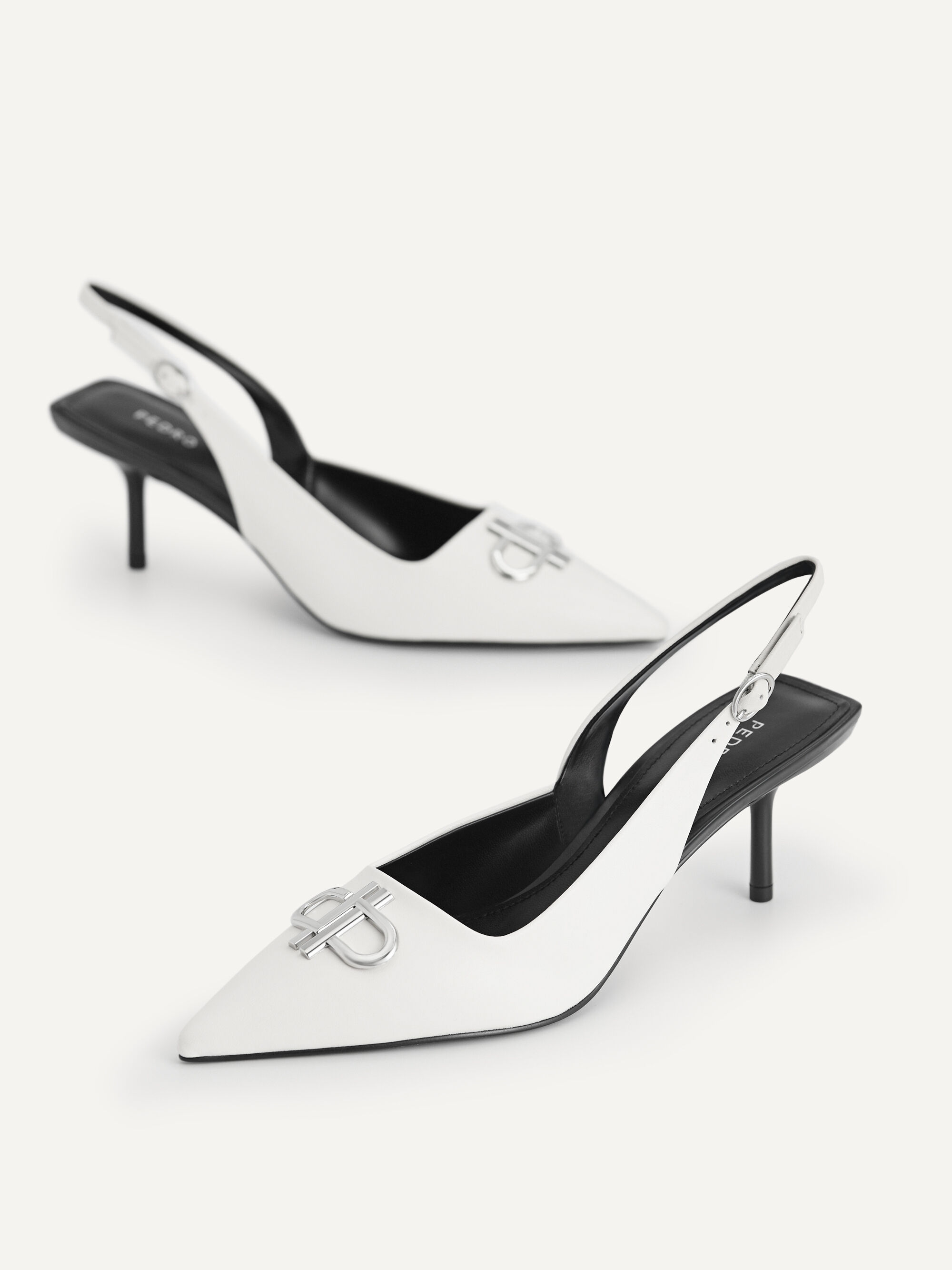 PEDRO Icon Leather Pointed Slingback Pumps, Chalk, hi-res