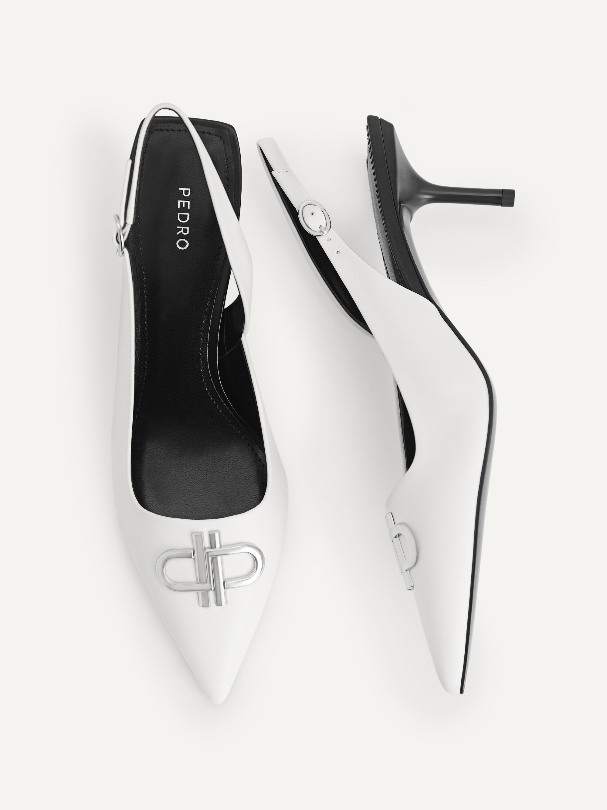 PEDRO Icon Leather Pointed Slingback Pumps, Chalk, hi-res