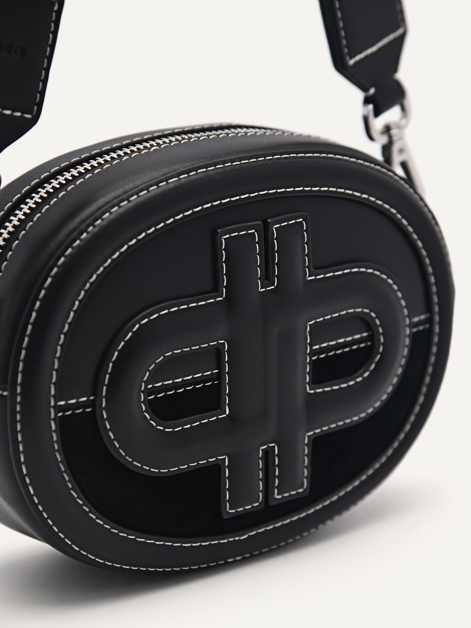 PEDRO Icon Round Leather Shoulder Bag, Black, hi-res