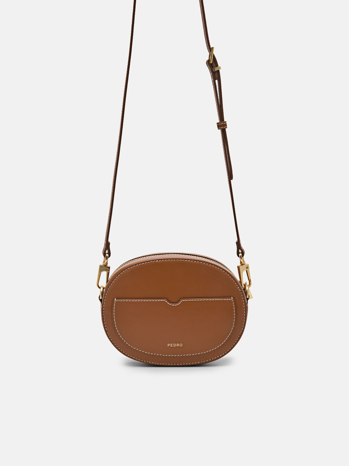 PEDRO Icon Round Leather Shoulder Bag, Cognac, hi-res