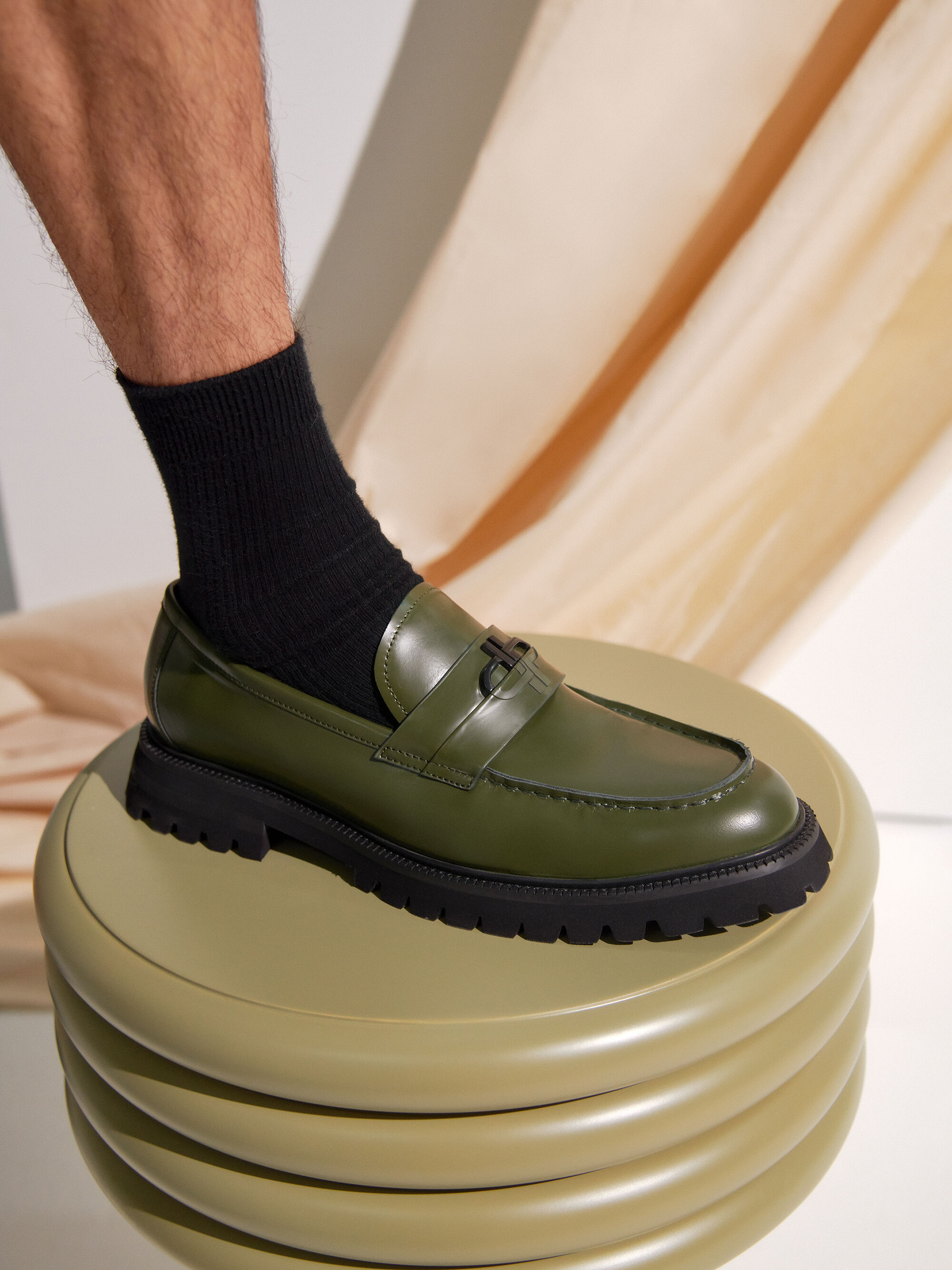 PEDRO Icon Leather Loafers, Military Green, hi-res