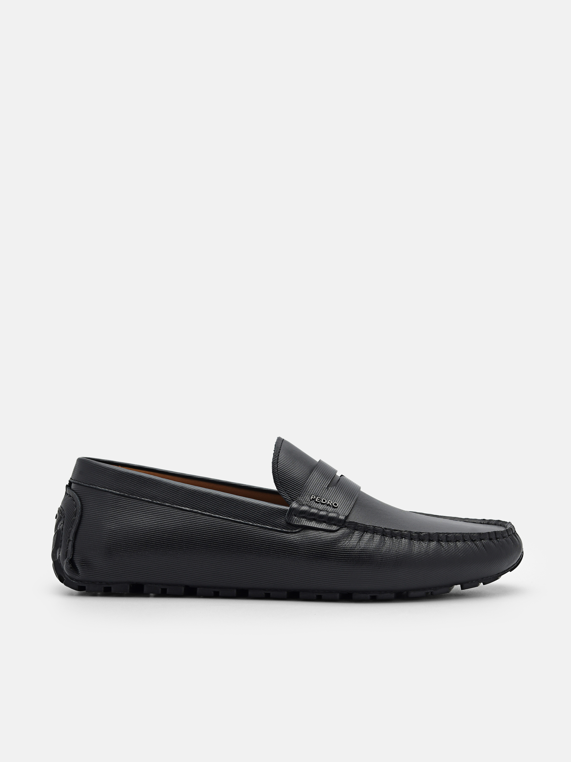 Black Embossed Leather Penny Loafers - PEDRO MY